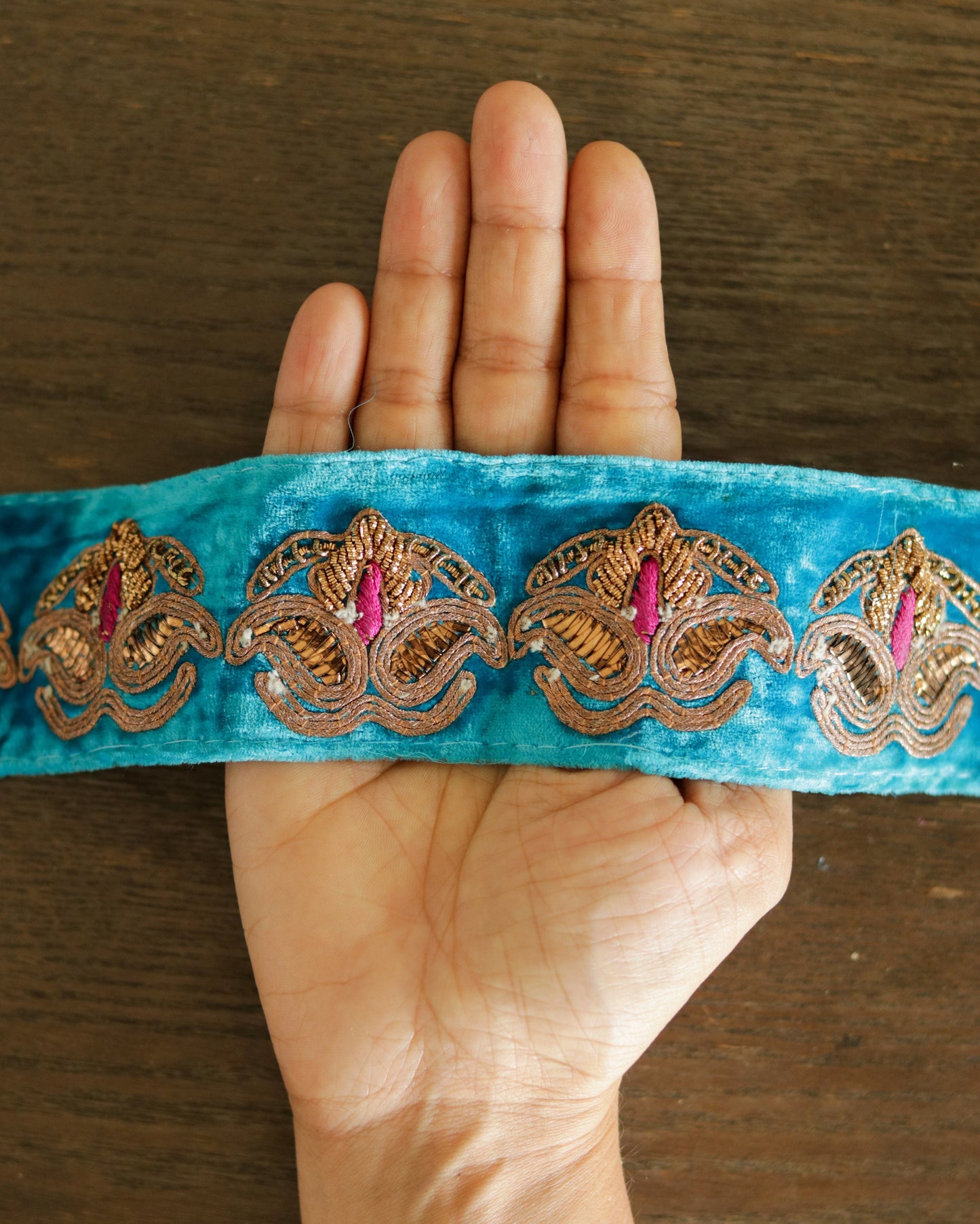 Blue Gold Vintage Embroidered Trim,Handmade Indian Embroidered Border,Blue Velvet Paisley Lace,Bridal Designer Trim,Indian Trim,Price/mtr