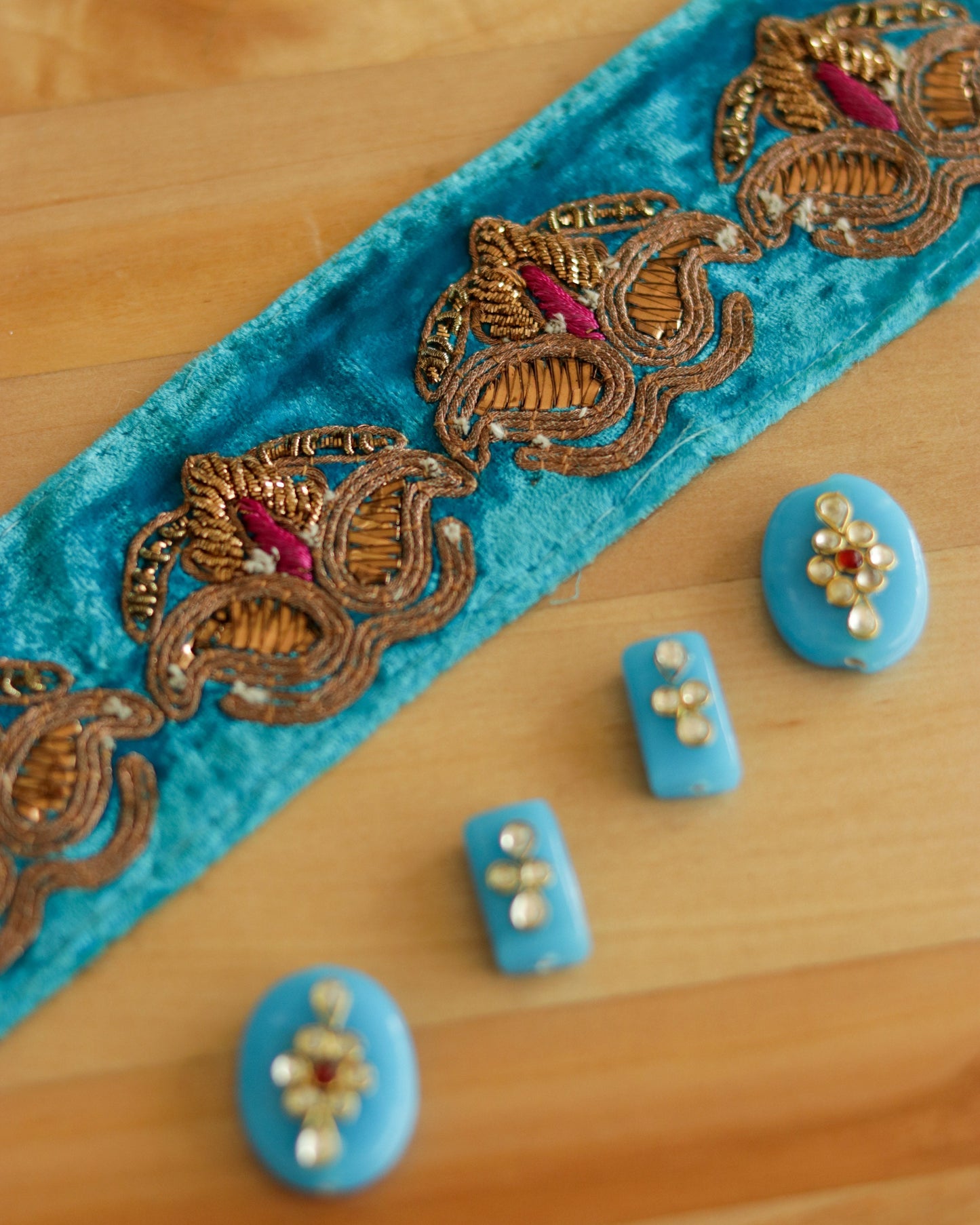 Blue Gold Vintage Embroidered Trim,Handmade Indian Embroidered Border,Blue Velvet Paisley Lace,Bridal Designer Trim,Indian Trim,Price/mtr