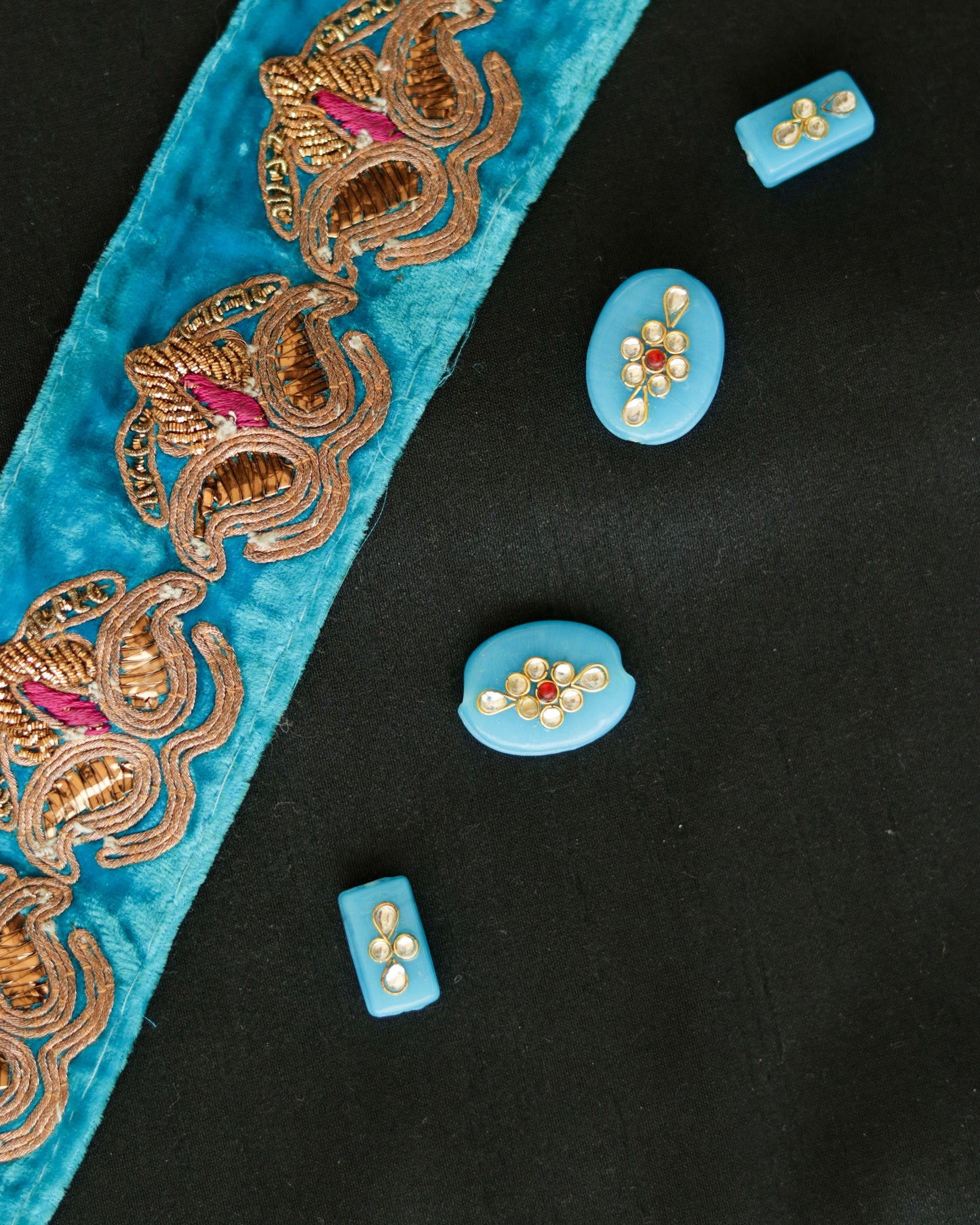 Blue Gold Vintage Embroidered Trim,Handmade Indian Embroidered Border,Blue Velvet Paisley Lace,Bridal Designer Trim,Indian Trim,Price/mtr