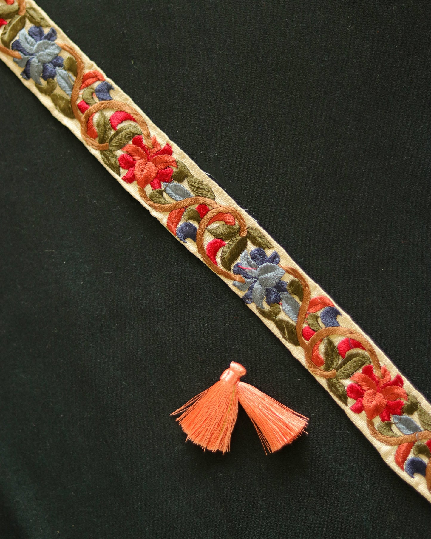 Red Grey Floral Embroidered Trim,Indian Fabric Embroidered Border,Rust Red Floral Lace,Parsi Embroidery Border,Red Saree Border,Price/mtr