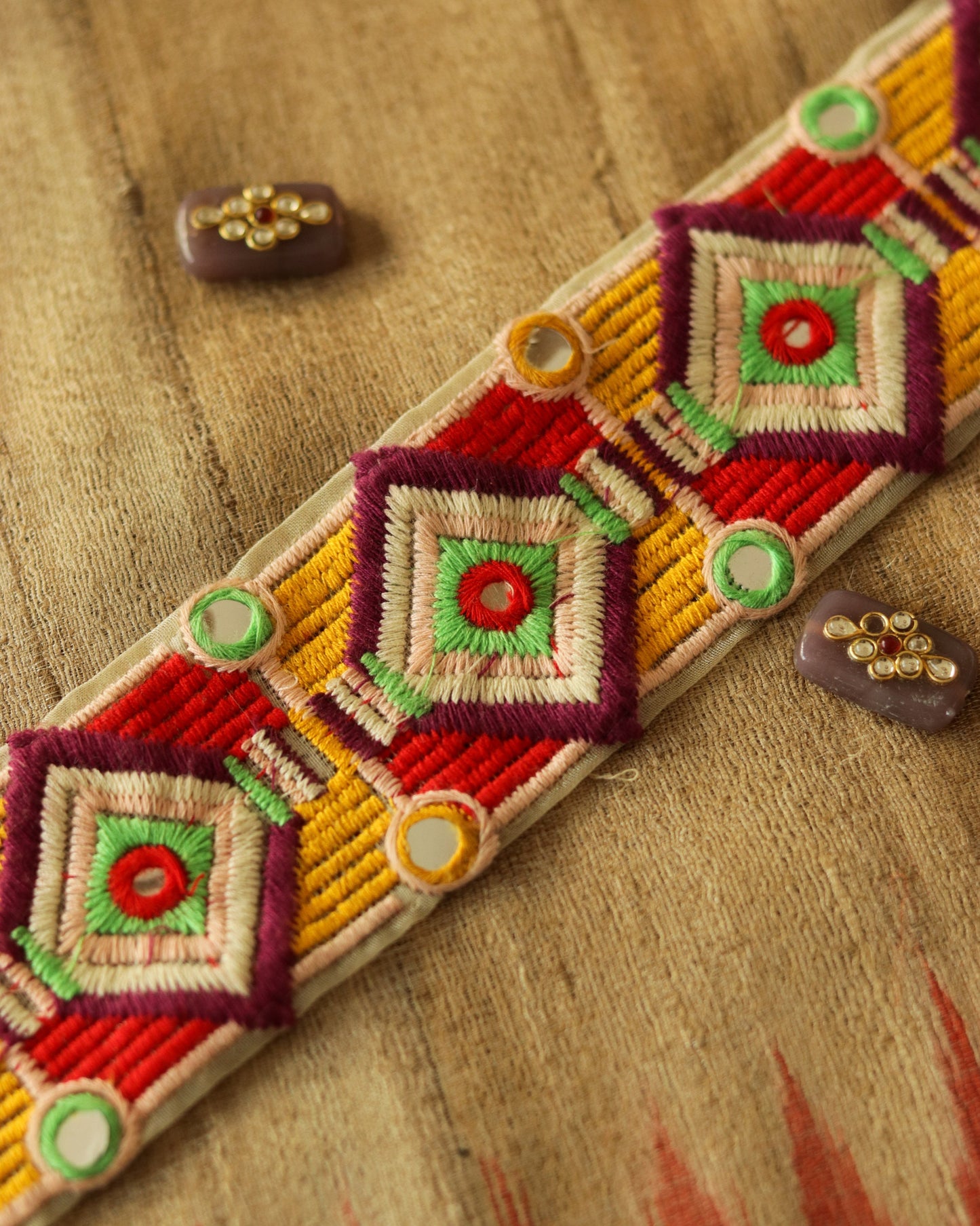 Red Yellow Checks Embroidered Trim,Multicolour Embroidered Border,White Red Checks Trim,Boho Hippie Checks Lace,Indian Fabric Trim,Price/mtr