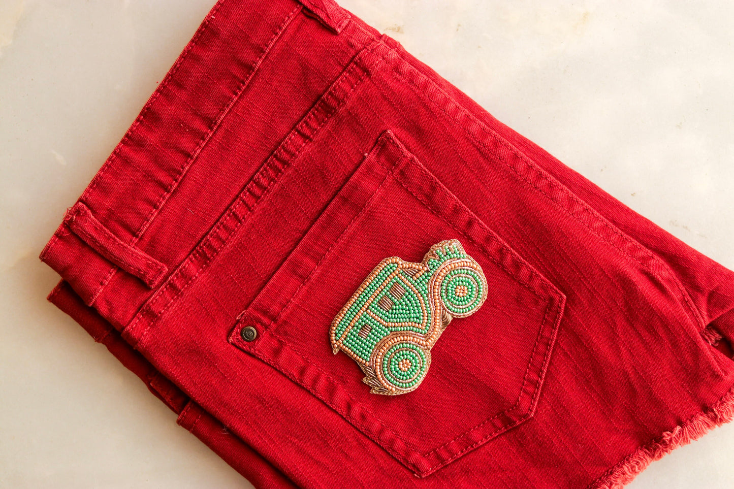 Vintage Car beaded embroidered patch,Green Quirky Handmade Beaded Car applique,Boho patch,Vehicle applique,Costume Denim Sew on DIY Patch