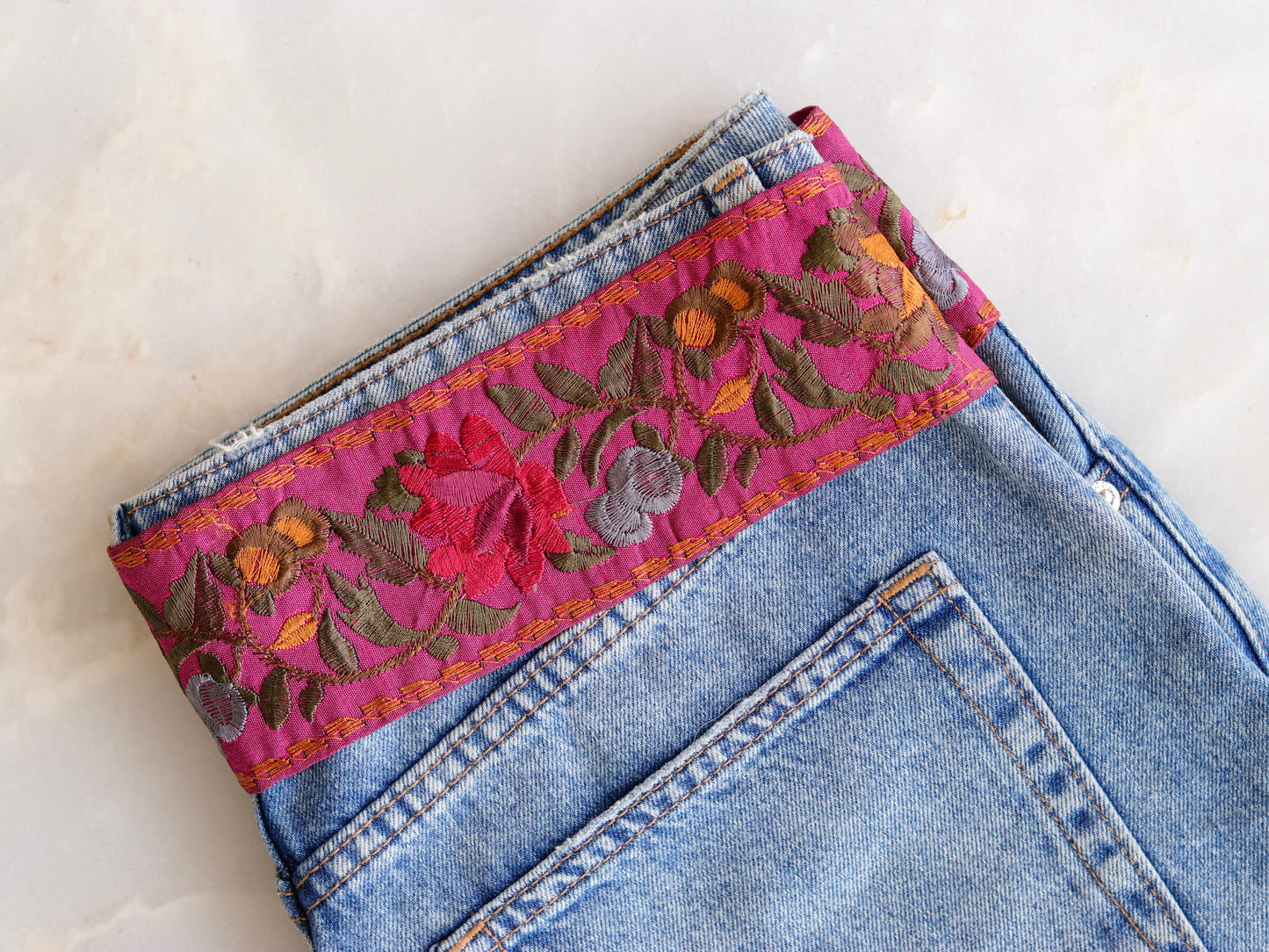 Pink Yellow Floral Embroidered Trim,Indian Fabric Embroidered Border,Pink Floral Lace,Parsi Embroidery Border,Pink Saree Border,Price/mtr