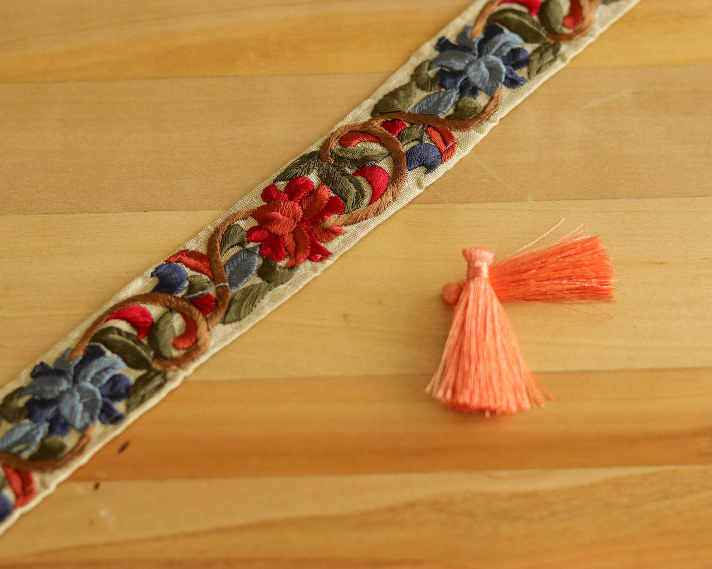 Red Grey Floral Embroidered Trim,Indian Fabric Embroidered Border,Rust Red Floral Lace,Parsi Embroidery Border,Red Saree Border,Price/mtr