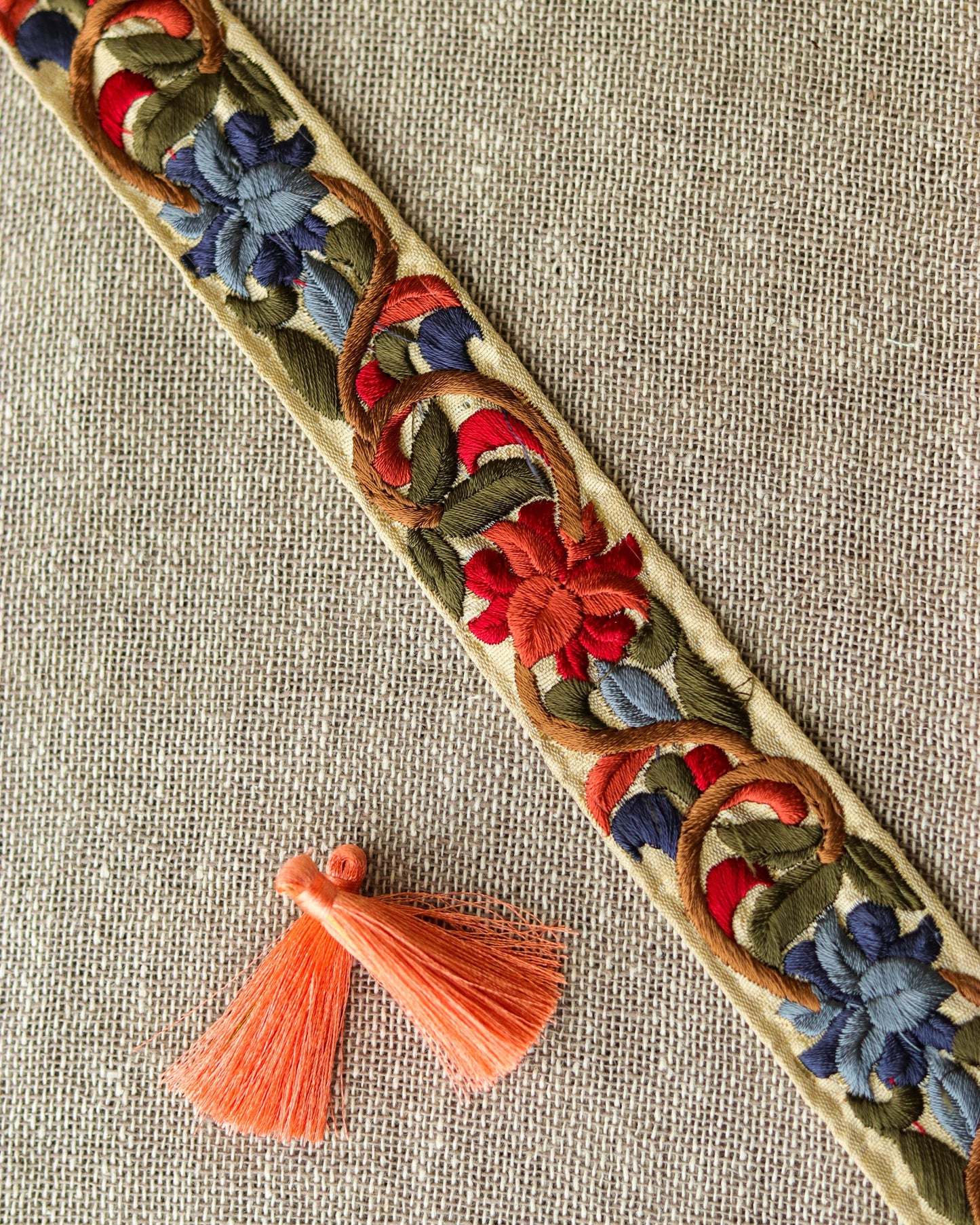 Red Grey Floral Embroidered Trim,Indian Fabric Embroidered Border,Rust Red Floral Lace,Parsi Embroidery Border,Red Saree Border,Price/mtr