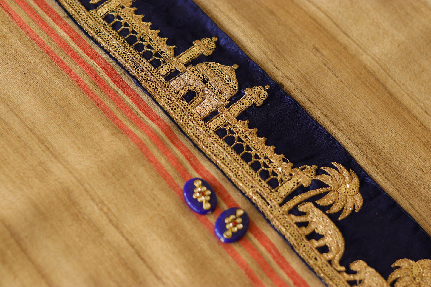 Blue Tiger Palace Embroidered Trim,Blue Gold Palace Border,Animal Embroidery Lace,Deep Blue Boho Trim,Royal Indian Designer Trim,Price/mtr