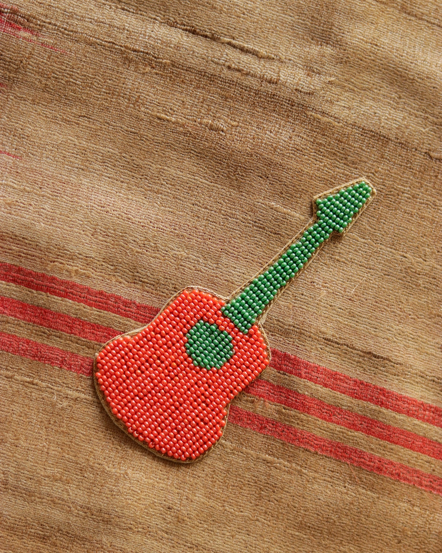 Orange Guitar beaded embroidered patch,Handmade Beaded applique,Quirky guitar patch,Musical instrument applique,Denim Patch,Sew on DIY Patch