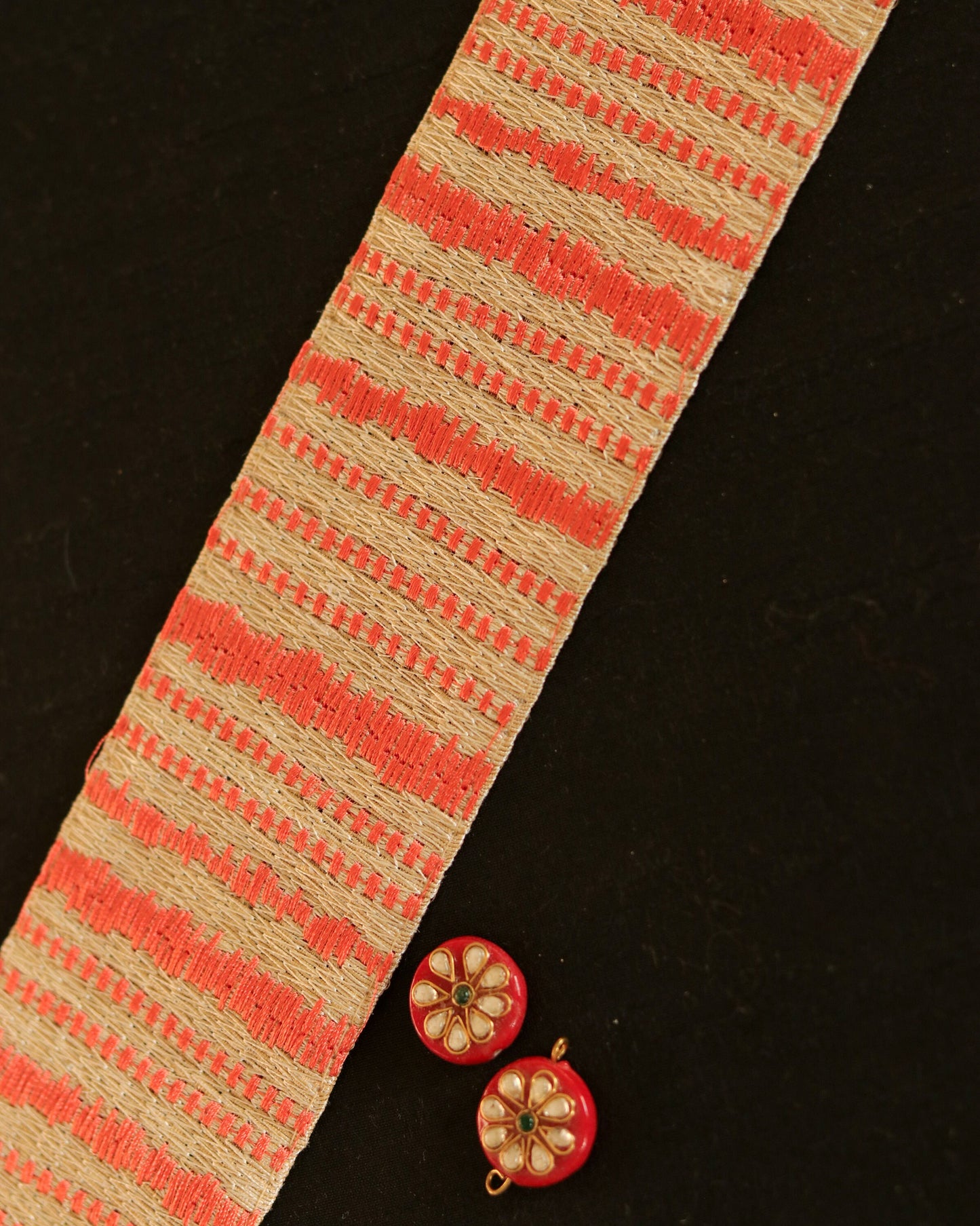 Peach White Woven Indian Trim,Orange Cream Weave Border,Striped Lace,Geometric Barcode Design Trim,Zebra Stripes Saree Border,Price/mtr,