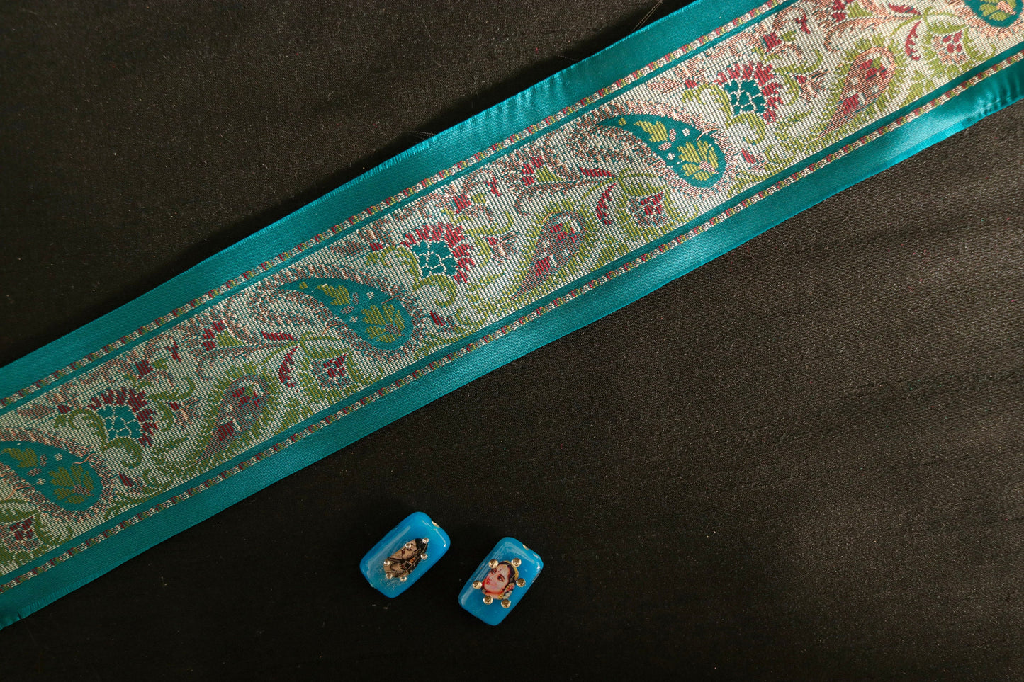 Teal Blue Paisley Banarasi Trim,Brocade Border,Indian Brocade Lace,Vintage Trim,Banarasi Saree Border,Blue Bridal Trim,Price/mtr