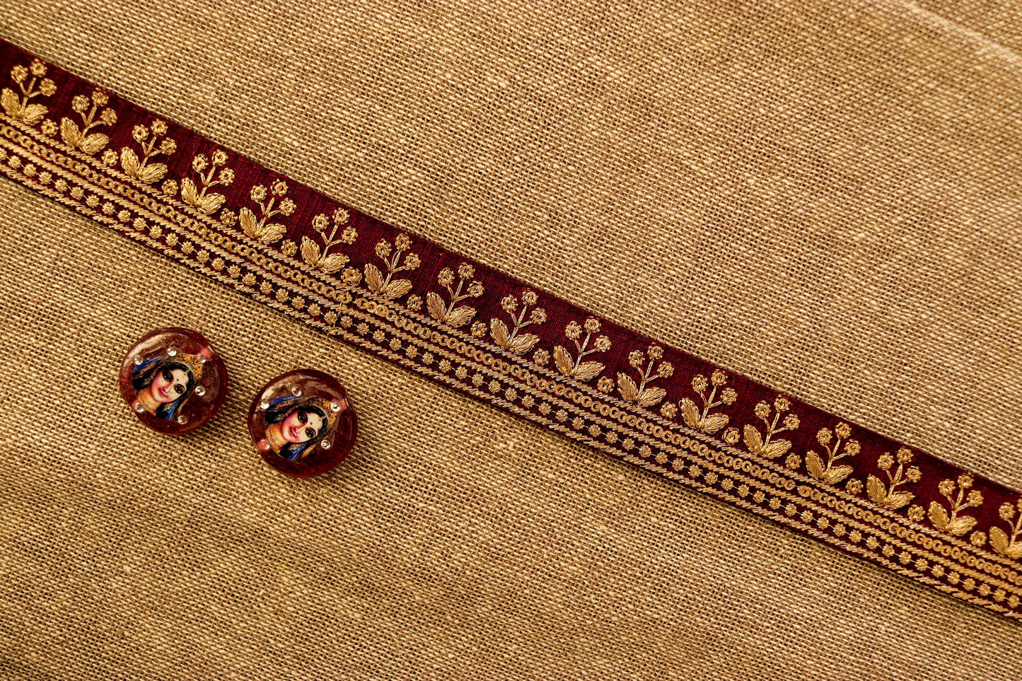 Wine Gold Floral Embroidered Trim,Indian Sequin Border,Violet Floral Lace,Wine Saree Border,Indian Fabric Trim,Price/mtr