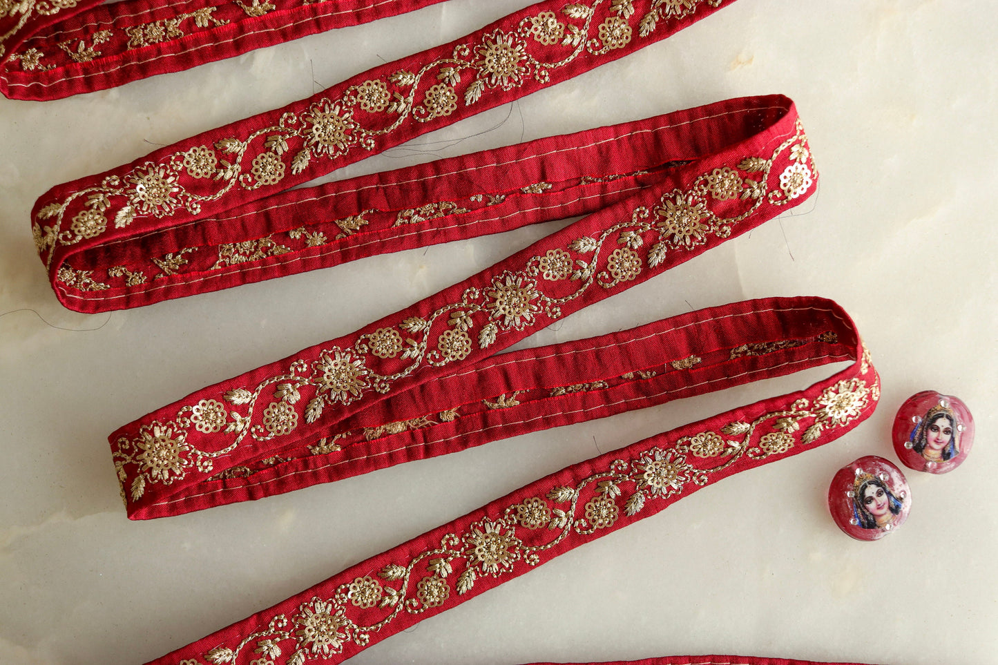 Red Gold Floral Embroidered Trim,Indian Floral Border,Red Sequin Lace,Red Bridal Trim,Fabric Trim,Saree Border,Price/mtr