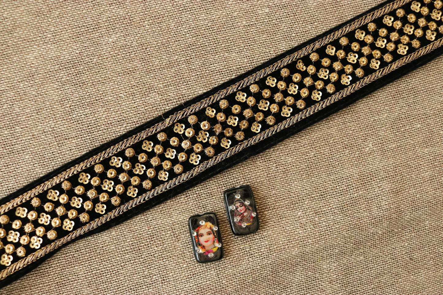Black Gold Velvet Sequin Trim,Indian Embroidered Border,Black Gold Sequin Lace,Black Velvet Saree Border,Black Sequin Border,Price/mtr