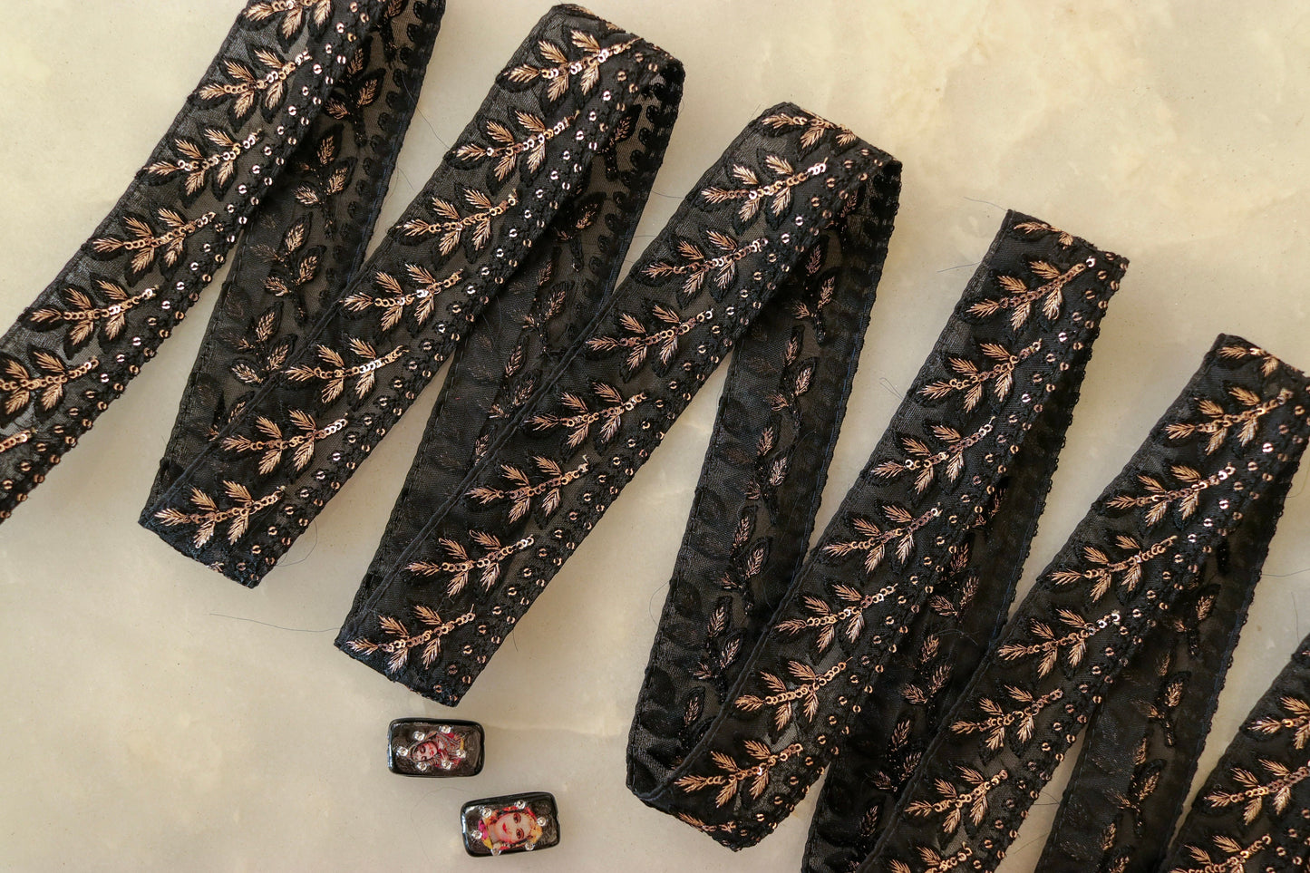 Black Net Sequin Embroidered Trim,Black Gold Net Border,Leaf Embroidery Lace,Indian Trim,Black Saree Border,Price/mtr