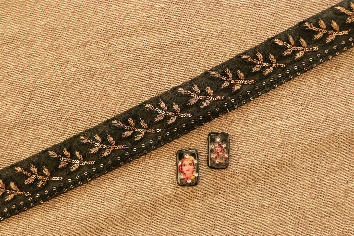 Black Net Sequin Embroidered Trim,Black Gold Net Border,Leaf Embroidery Lace,Indian Trim,Black Saree Border,Price/mtr