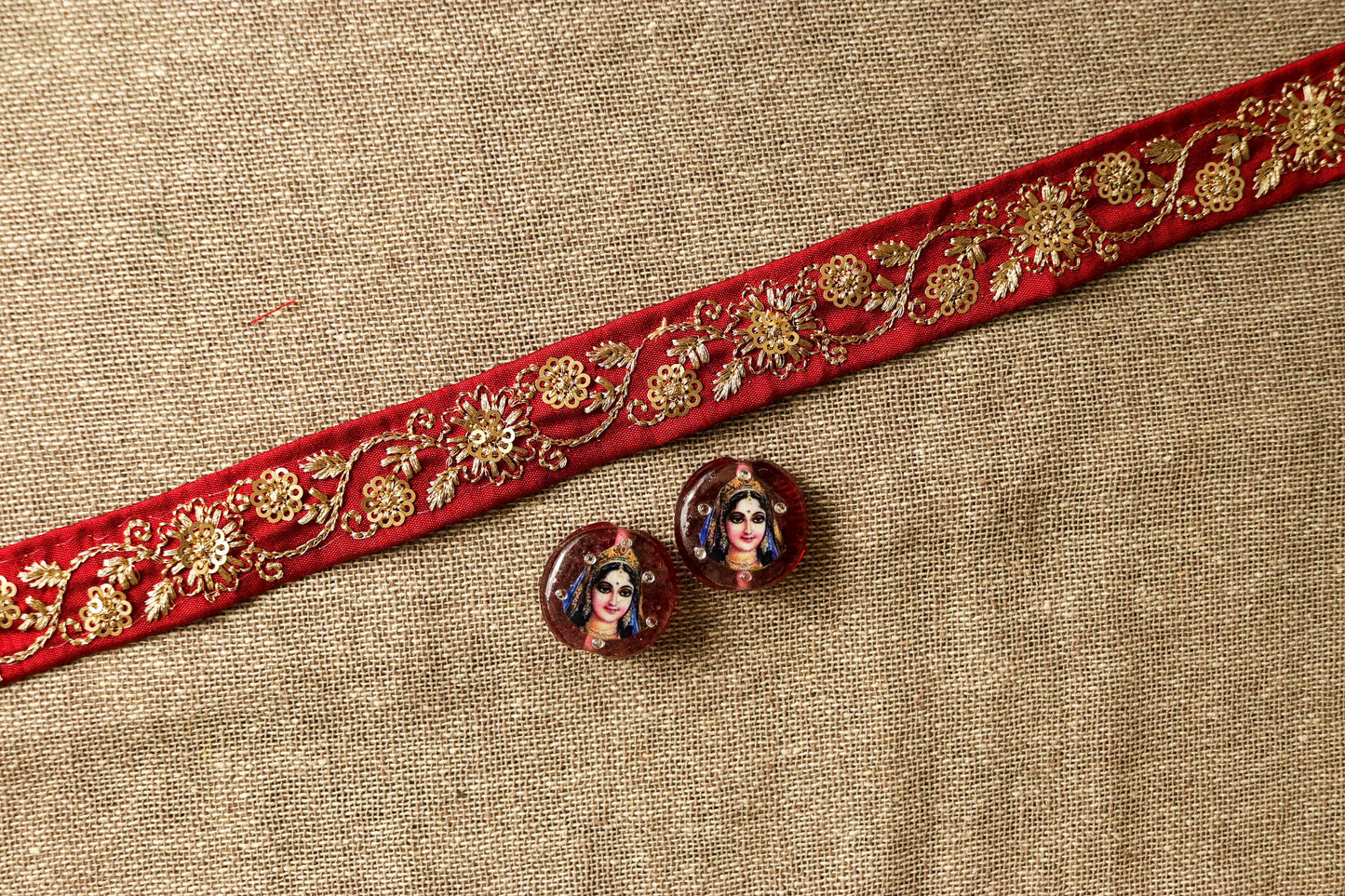 Red Gold Floral Embroidered Trim,Indian Floral Border,Red Sequin Lace,Red Bridal Trim,Fabric Trim,Saree Border,Price/mtr
