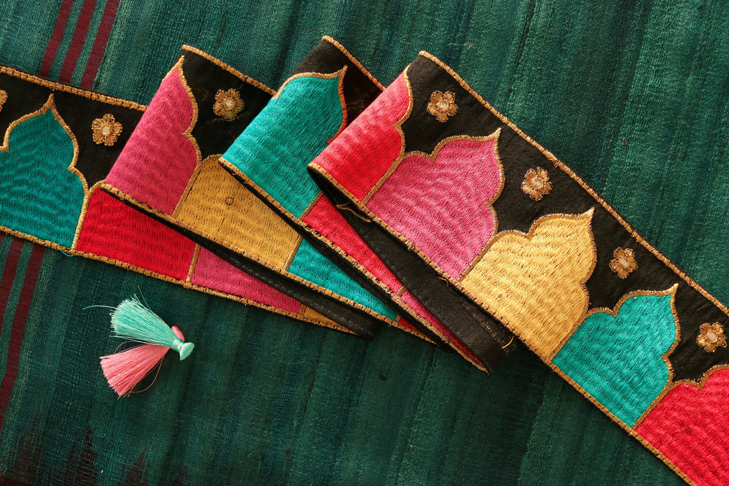 Colourful Black Palace Embroidered Trim,Black Multicolour Border,Boho Trim,Royal Indian Designer Lace,Black Saree Border,Price/mtr