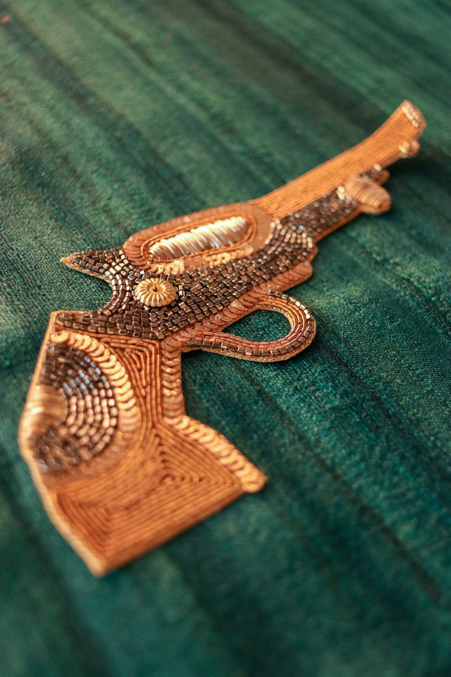Quirky Gold Gun Embroidered Patch,Handmade embroidered applique,Golden Gun Patch,Pistol patch,Sew on applique,DIY Patch