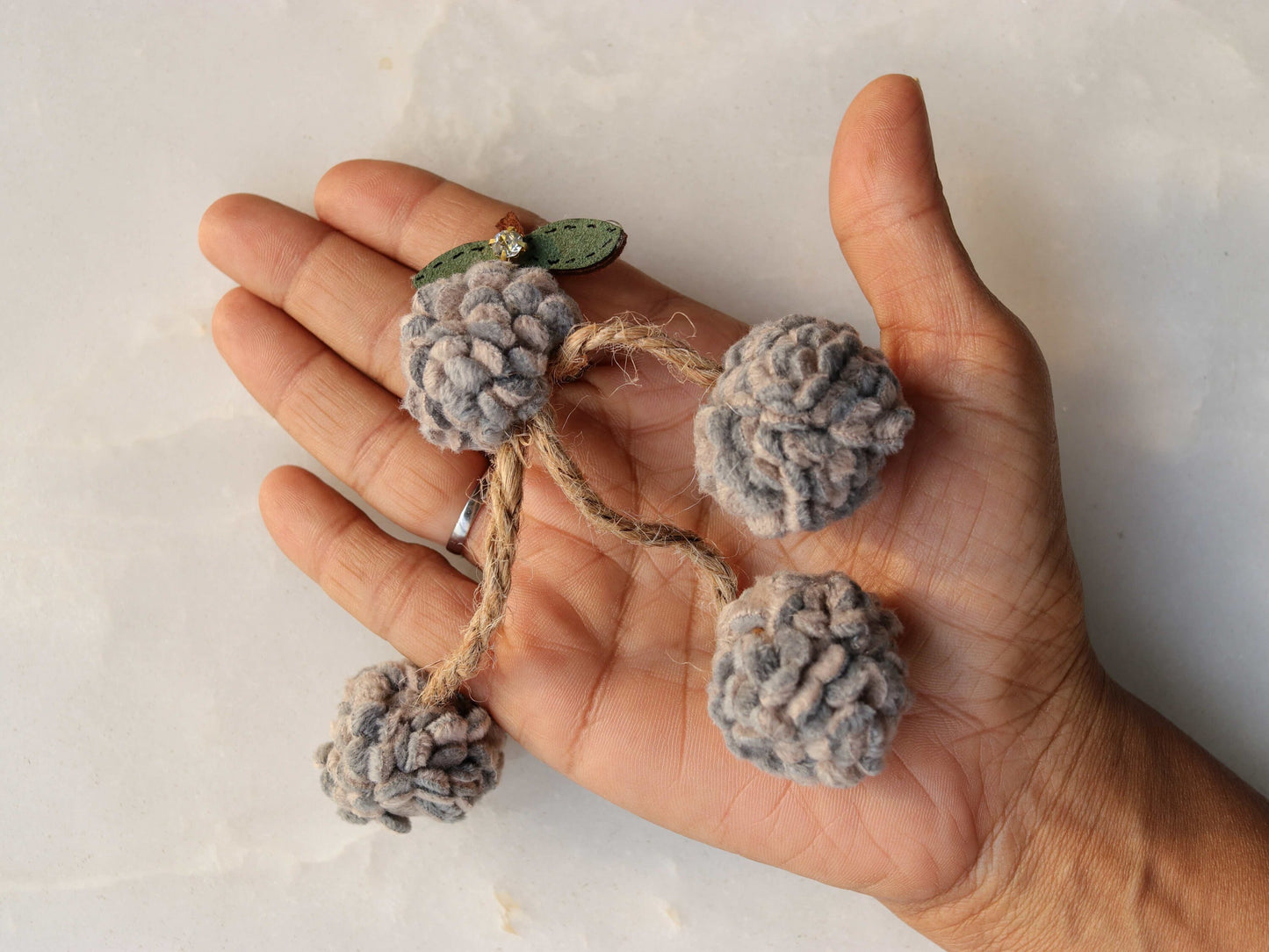 Grey Felt Floral Tassel,Handmade Grey Latkan,Boho Quirky Rustic Tassel,Purse Bag Charm,Christmas Tree Decoration