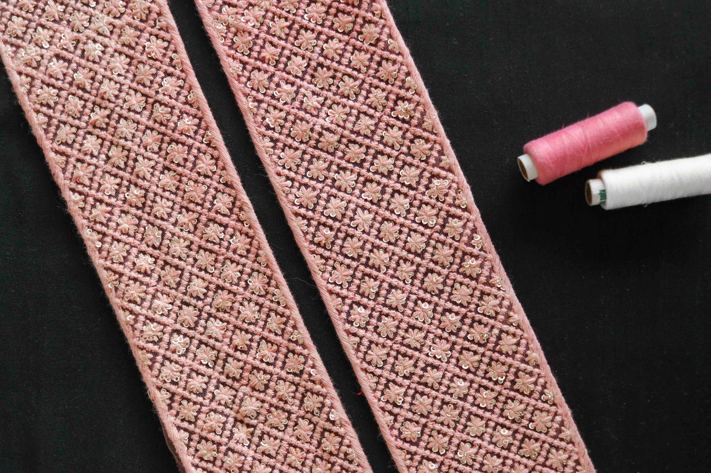 Pink Floral Self Embroidered Trim,Indian Fabric Net Sequins Border,Lucknowi Chikankari Lace,Pink Saree Border,Price/mtr