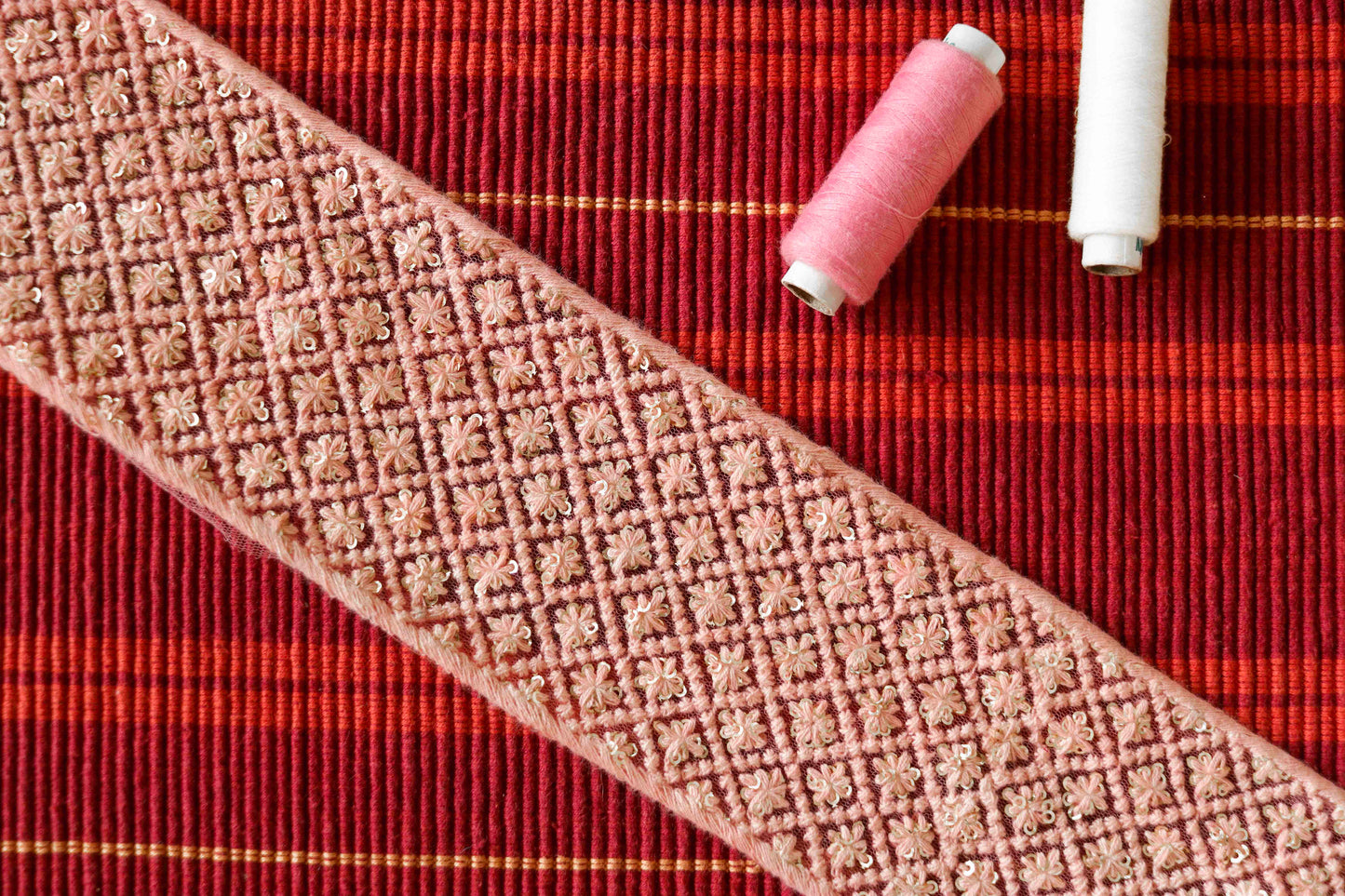 Pink Floral Self Embroidered Trim,Indian Fabric Net Sequins Border,Lucknowi Chikankari Lace,Pink Saree Border,Price/mtr