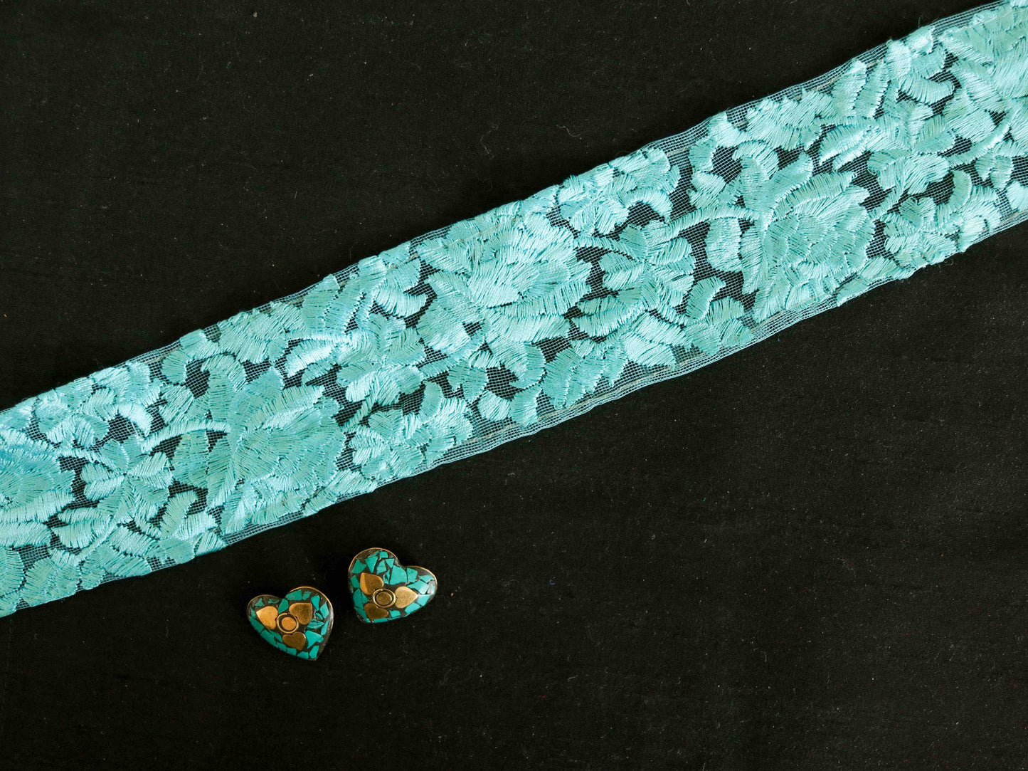 Blue Floral Self Embroidered Trim,Indian Fabric Net Embroidered Border,Blue Floral Lace,Blue Net Saree Border,Price/mtr