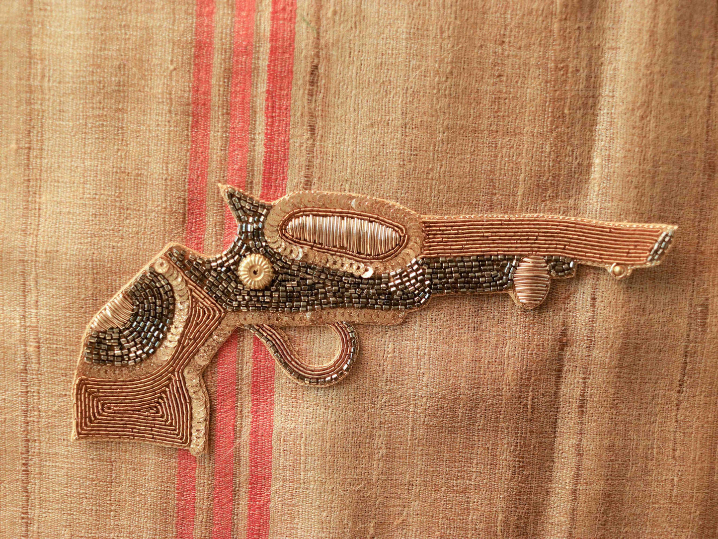 Quirky Gold Gun Embroidered Patch,Handmade embroidered applique,Golden Gun Patch,Pistol patch,Sew on applique,DIY Patch