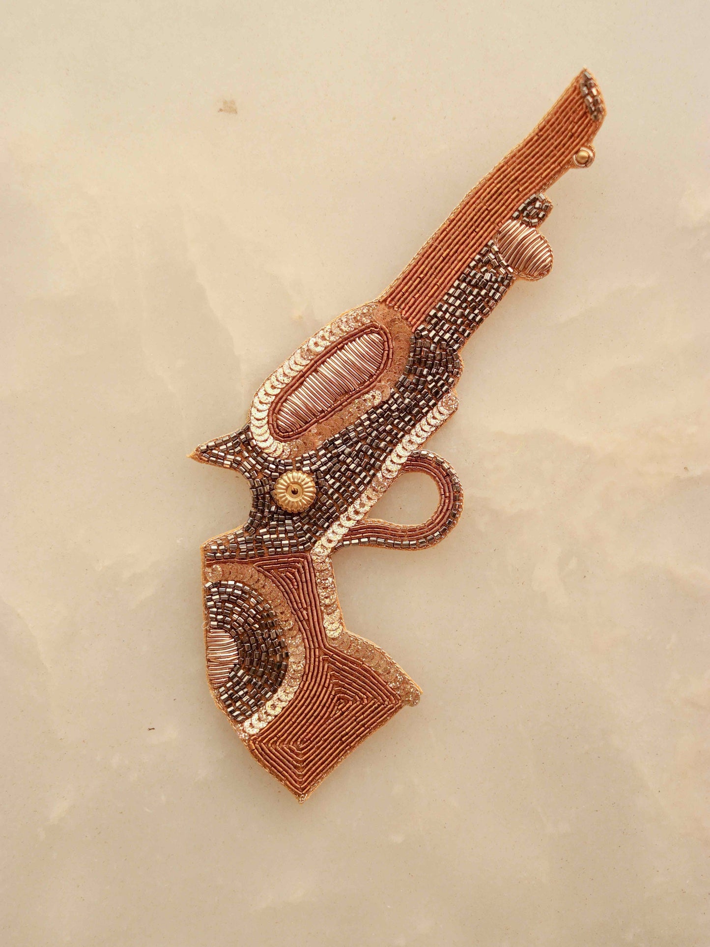 Quirky Gold Gun Embroidered Patch,Handmade embroidered applique,Golden Gun Patch,Pistol patch,Sew on applique,DIY Patch