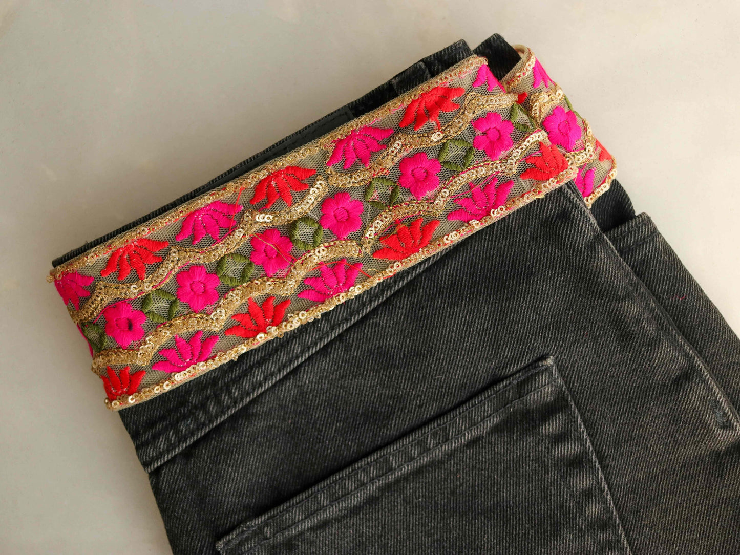 Orange Pink Floral Embroidered Trim,Orange Floral Net Border,Floral Embroidery Lace,Indian Trim,Floral Saree Border,Price/mtr