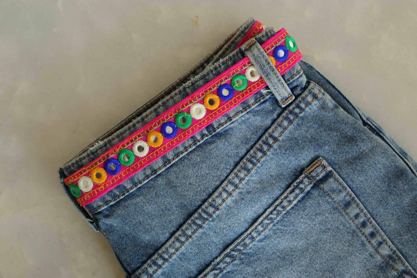 Pink Mirror Embroidered Kutchi Trim,Indian Embroidered Border,Pink Faux Mirror Lace,Tribal Boho Hippie Saree Border,Price/mtr