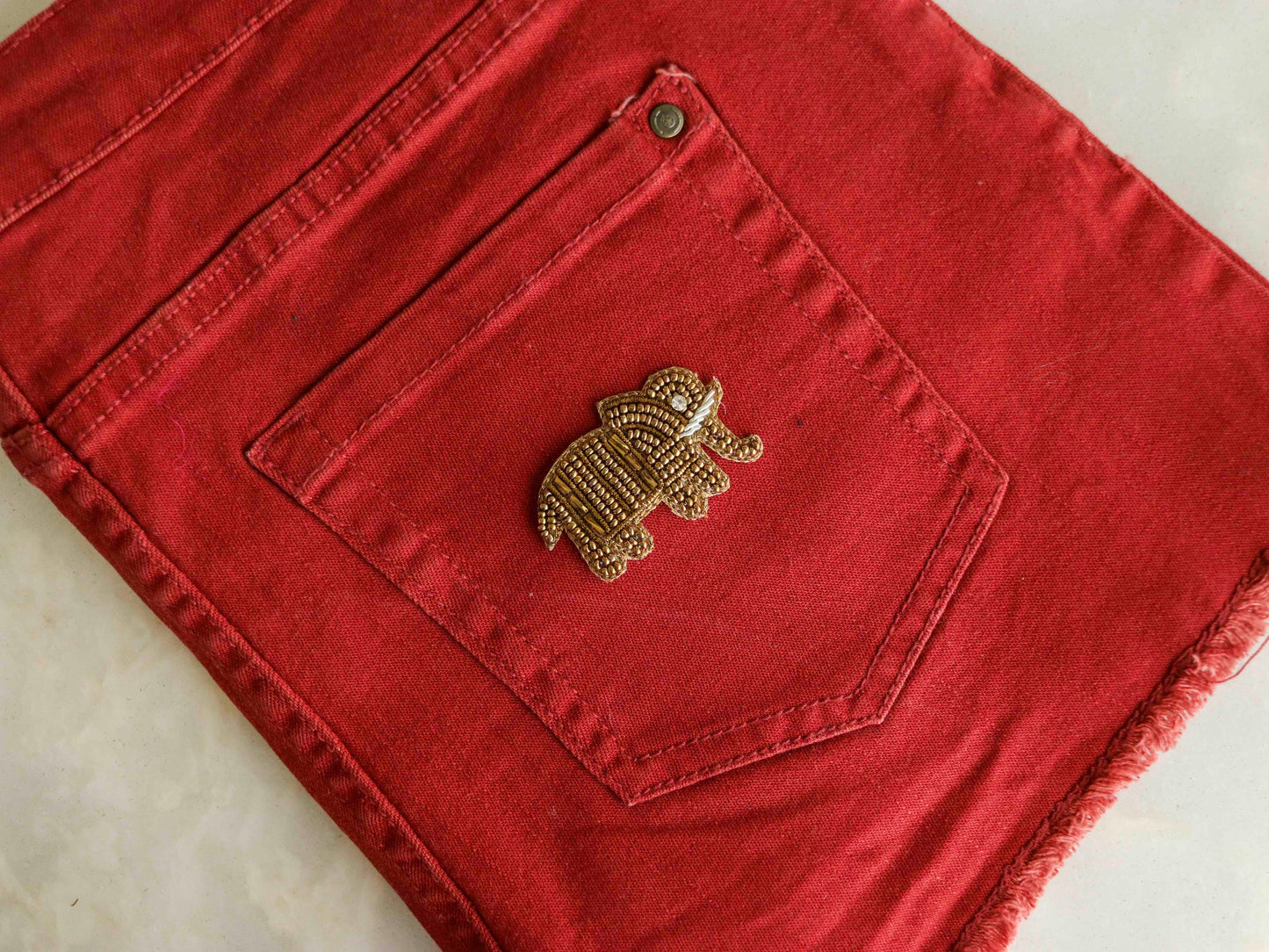 Golden Baby Elephant Embroidered Patch,Handmade Elephant Applique,Gold Beaded Animal patch,Quirky Boho DIY Patch, 2 pieces