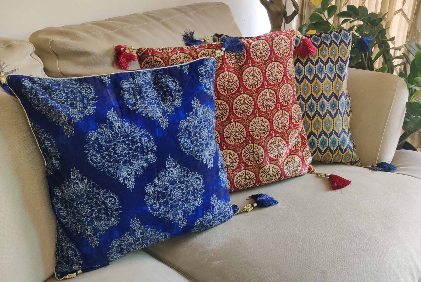 Nargis – Red Floral Velvet Cushion Cover,Printed Floral Velvet Sham,Rust Red Floral Print Cushion Cover,16”,18”,20”,Price/pc