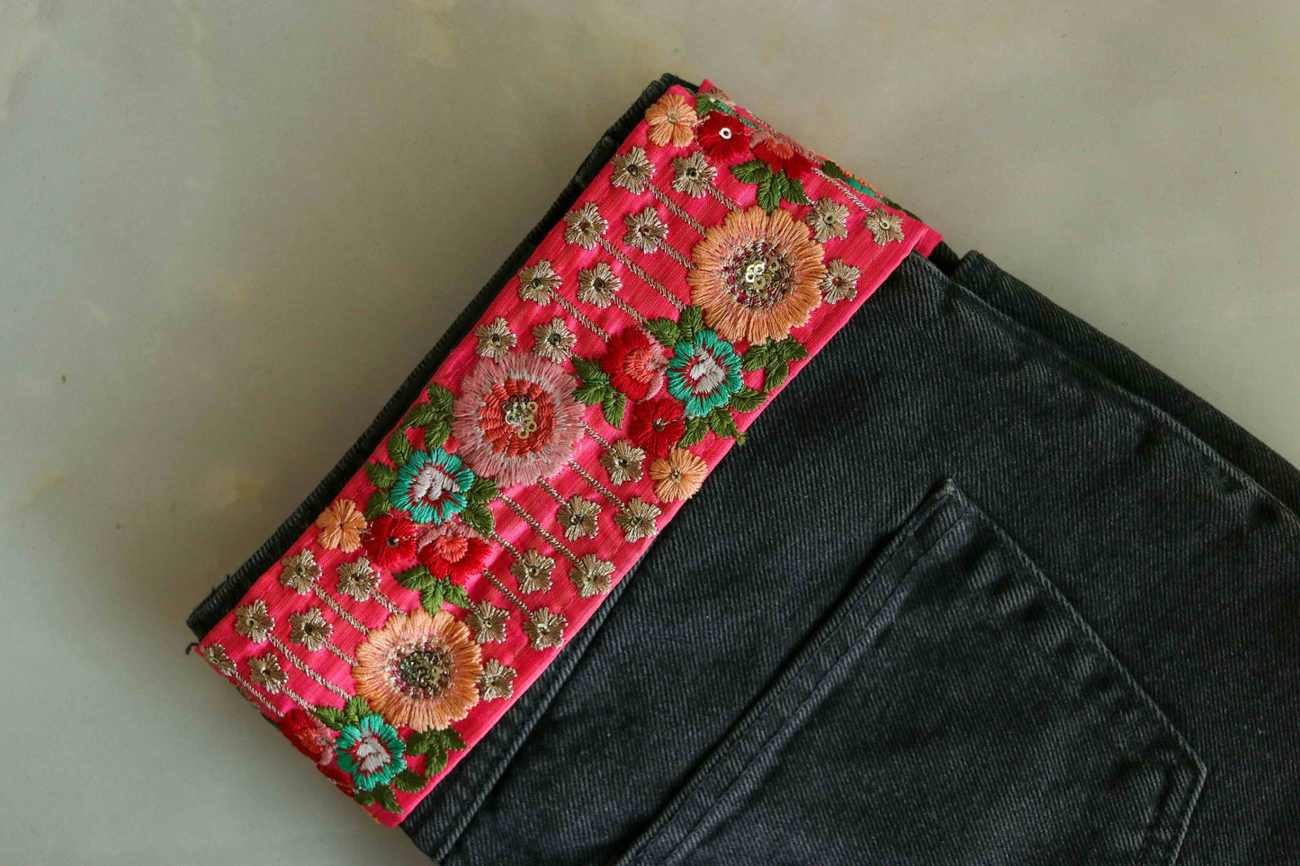 Bright Pink Floral Embroidered Trim,Pink Floral Lace,Indian Fabric Trim,Rani Pink Pastel Floral Saree Border,Price/mtr