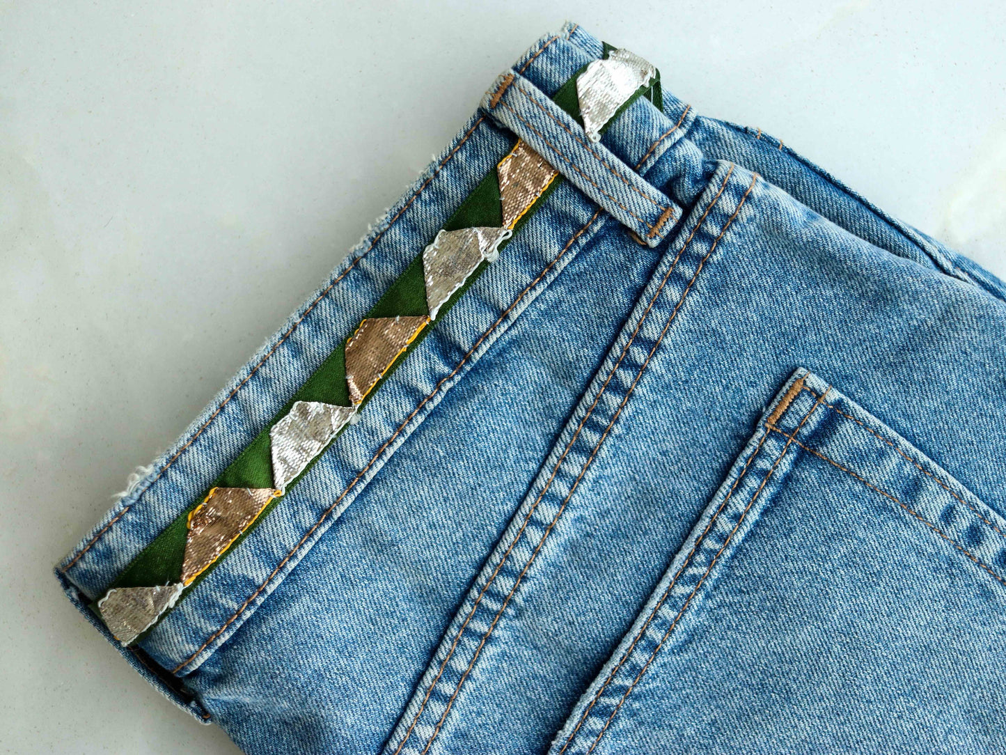 Green Gold Gota Embroidered Trim,Gold Silver Triangle Border,Gota Triangle Lace,Green Bridal Saree Border,Indian Fabric Trim,Price/mtr