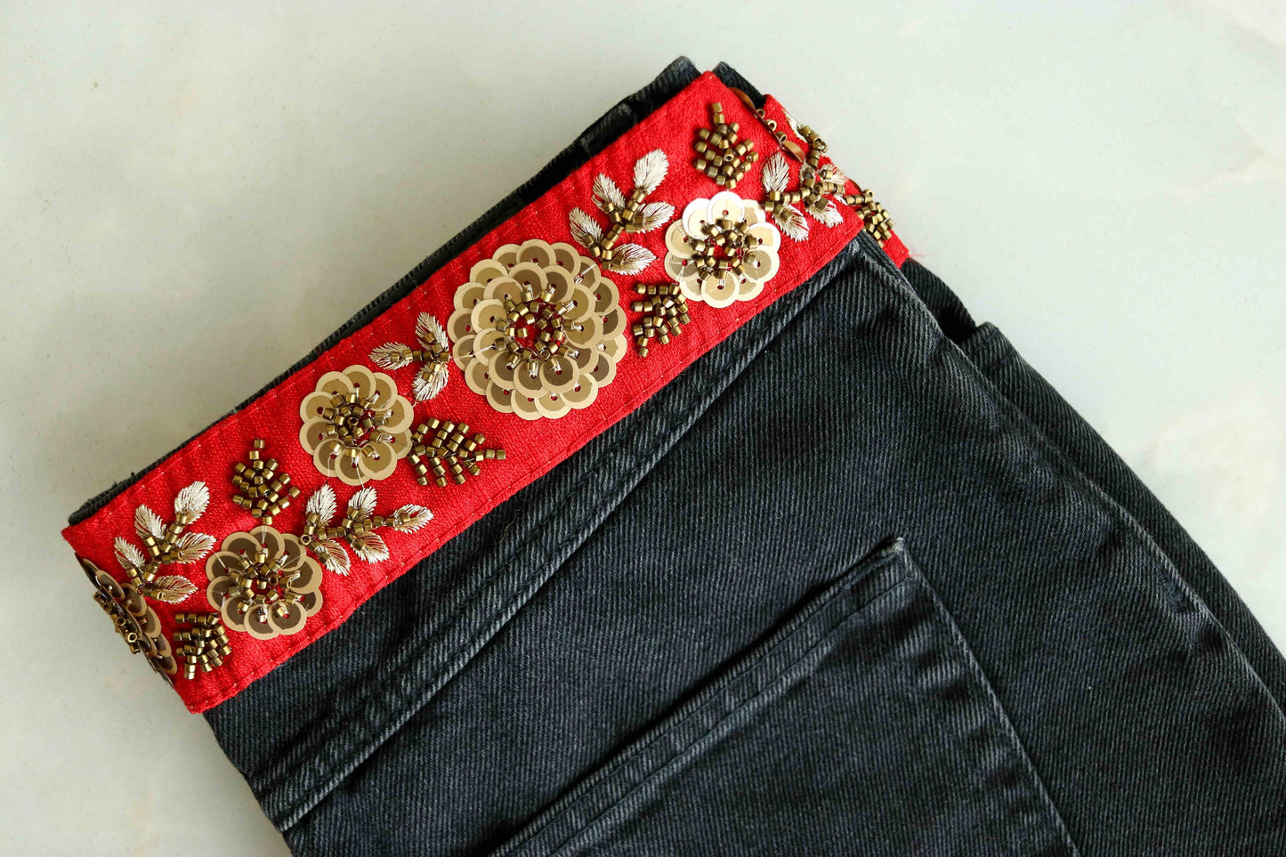 Red Gold Floral Embroidered Trim,Sequin Embroidered Floral Lace,Quirky Boho Trim,Red Gold Saree Border,Price/mtr