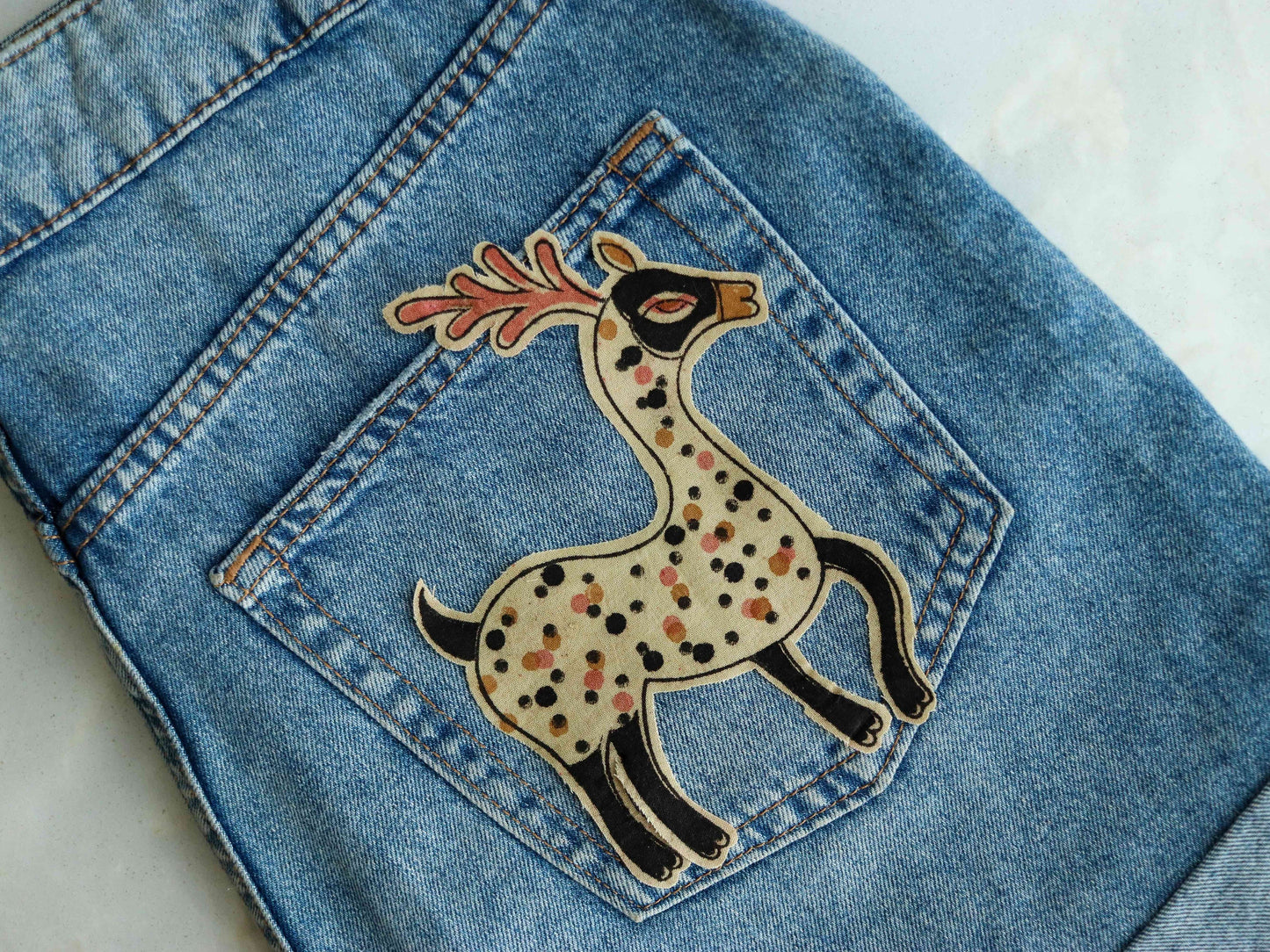 Quirky Kalamkari Deer Print Patch,Handmade Indian Printed Applique,Blockprint Animal Patch,Boho DIY Saree Patch,Medium,1 Piece