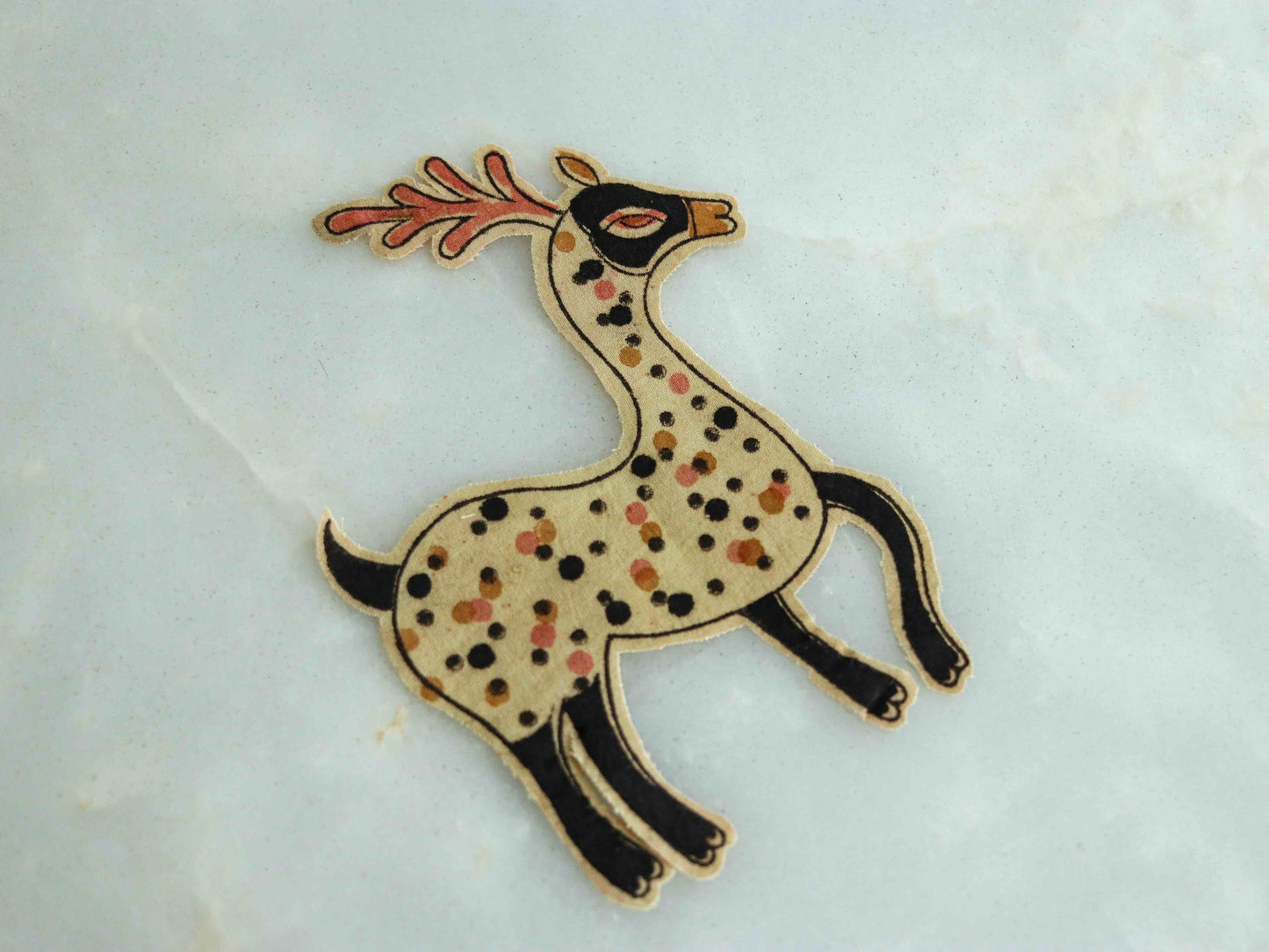 Quirky Kalamkari Deer Print Patch,Handmade Indian Printed Applique,Blockprint Animal Patch,Boho DIY Saree Patch,Medium,1 Piece