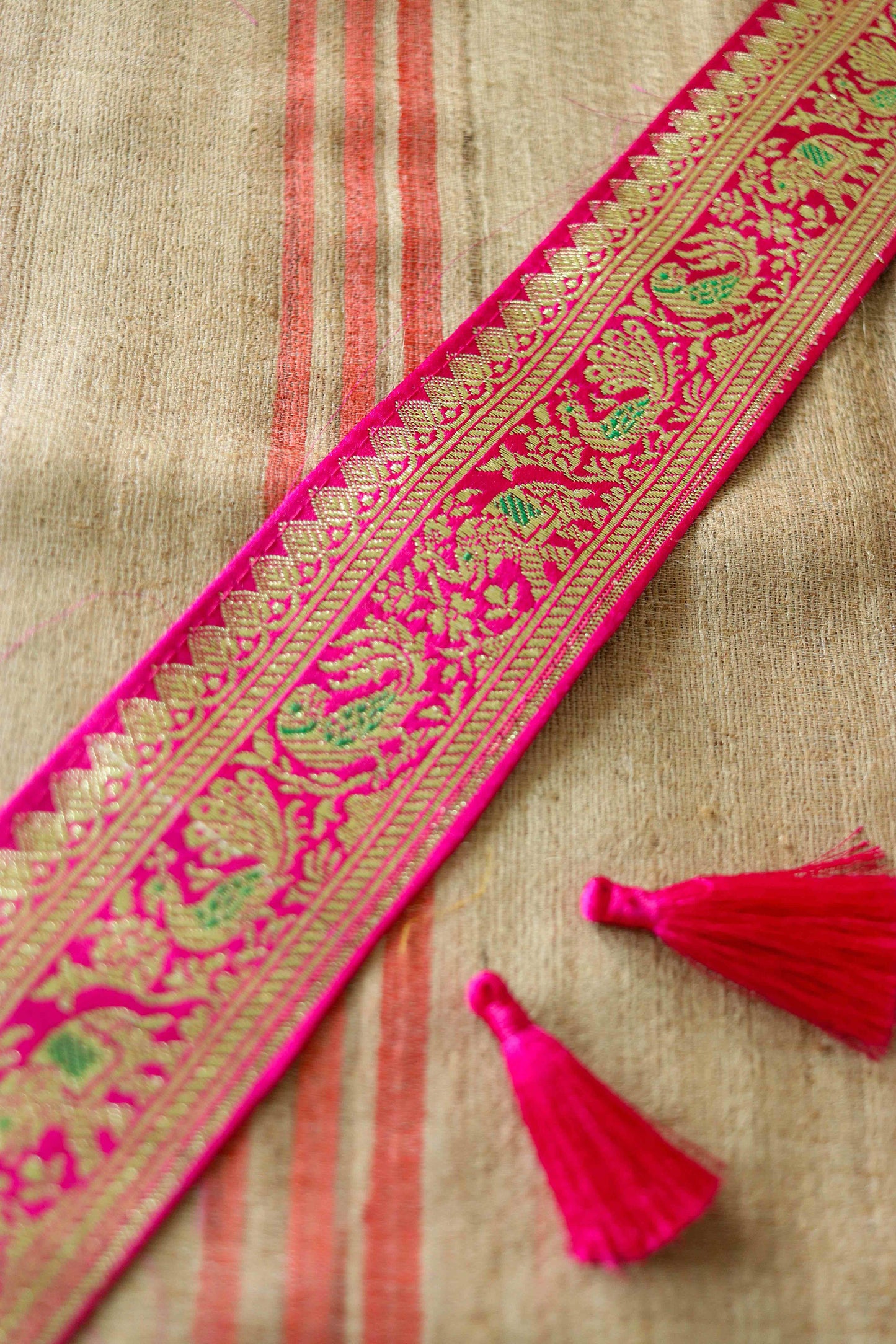 Pink Peacock Elephant Banarasi Trim,Handmade Pink Banarasi Border,Indian Brocade Lace,Designer Pink Bird Saree Border,Price/mtr