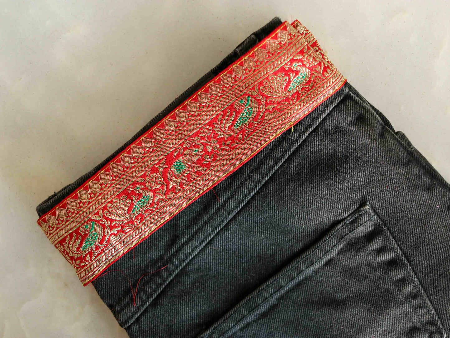 Red Peacock Elephant Banarasi Trim,Handmade Red Banarasi Border,Indian Brocade Lace,Designer Red Bird Saree Border,Price/mtr