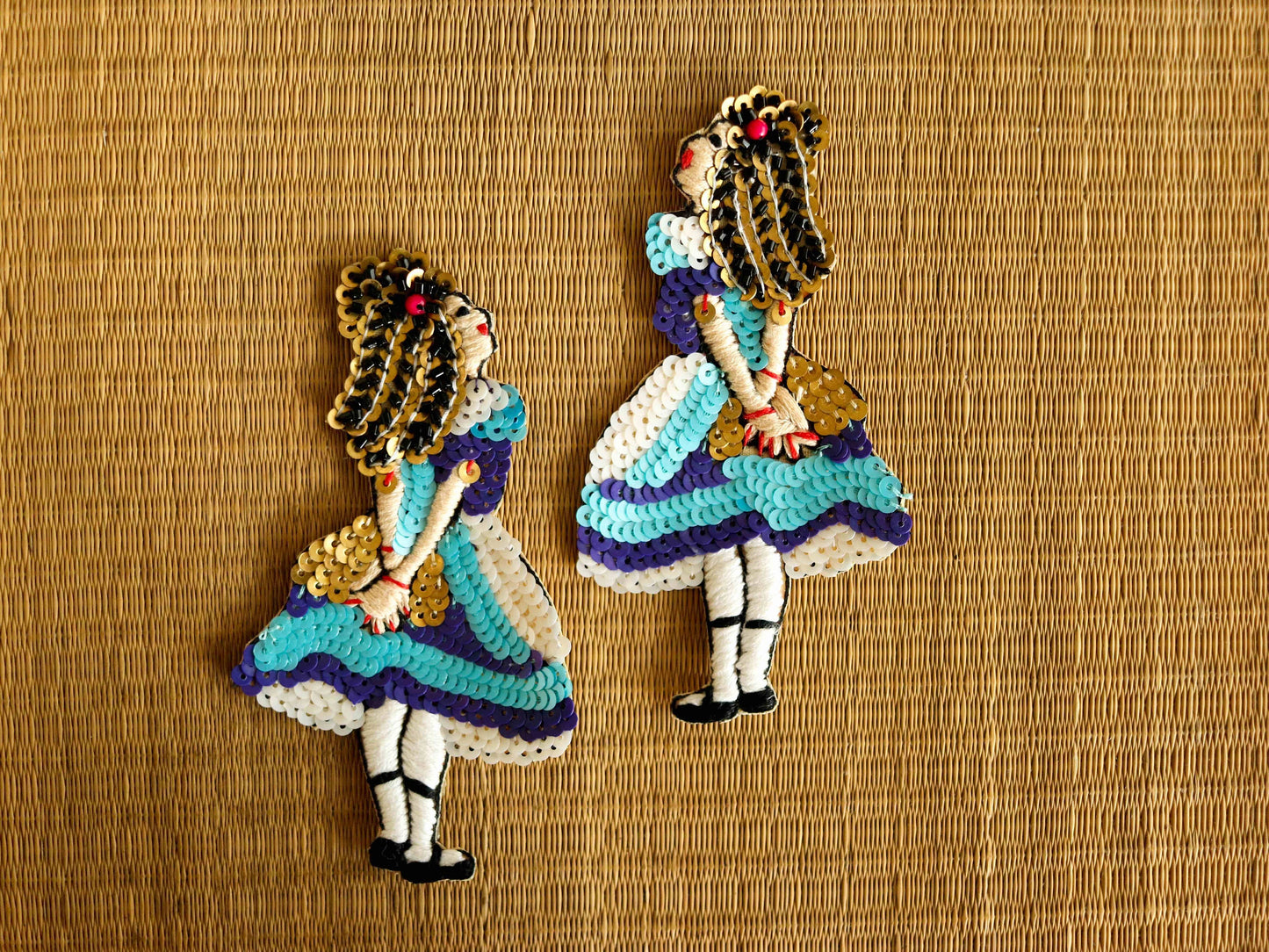 Quirky Girl Sequin Embroidered Patch,Handmade Girl Applique,Little Girl Ballerina Patch,Boho Human figure patch,DIY Patch