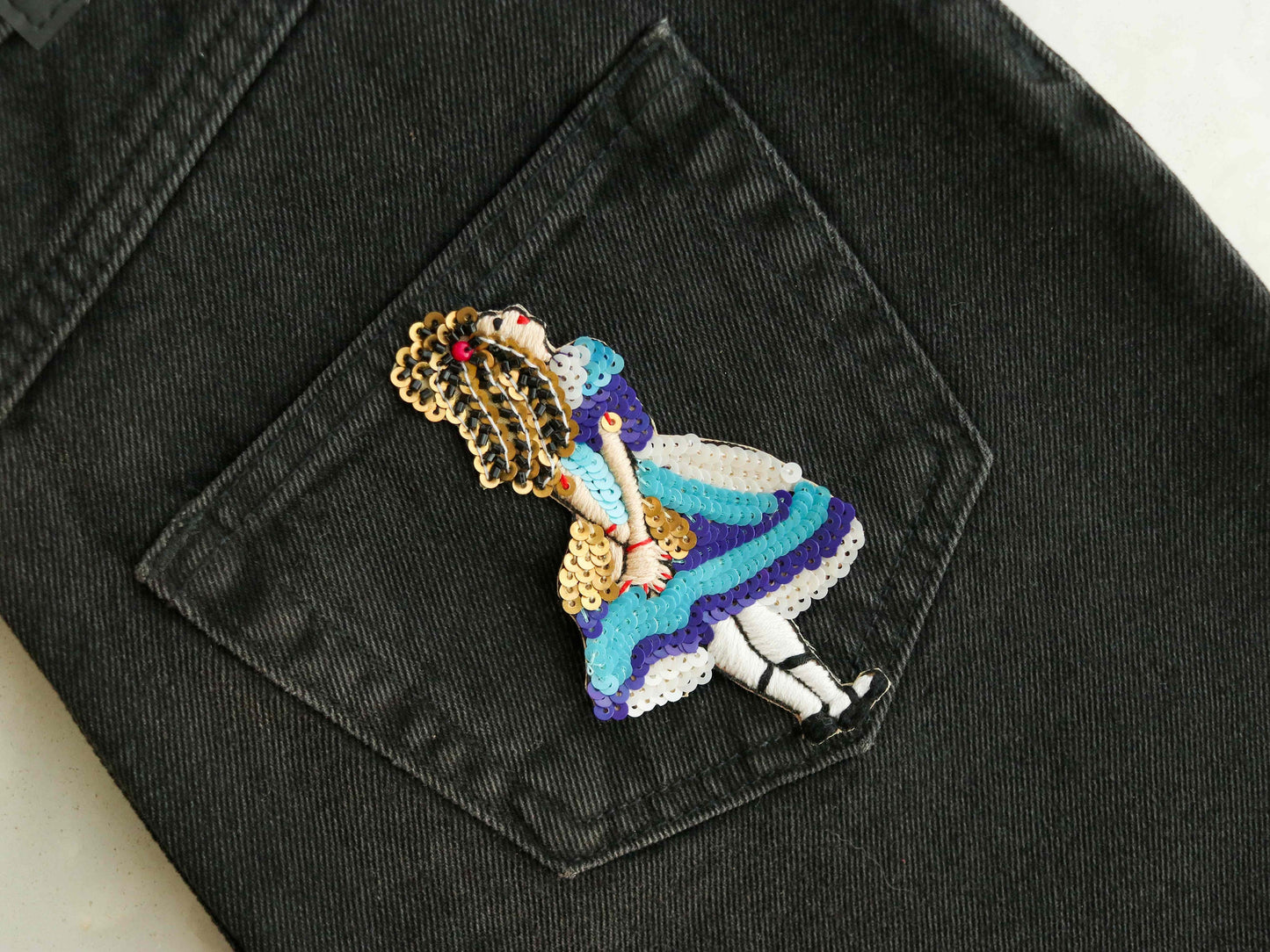 Quirky Girl Sequin Embroidered Patch,Handmade Girl Applique,Little Girl Ballerina Patch,Boho Human figure patch,DIY Patch