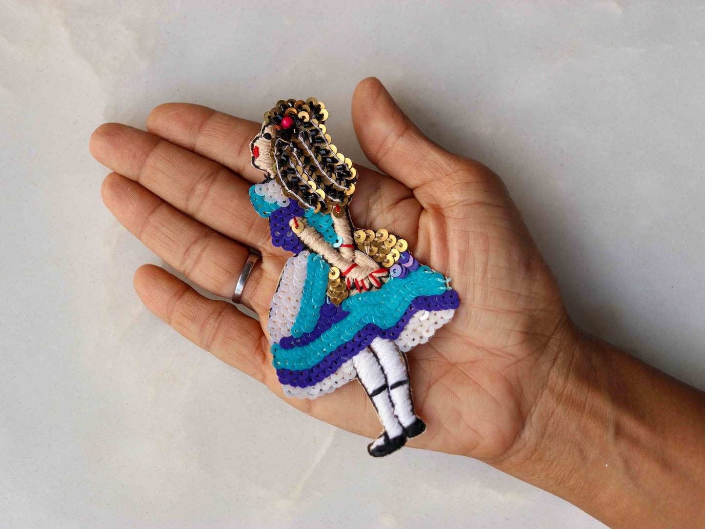 Quirky Girl Sequin Embroidered Patch,Handmade Girl Applique,Little Girl Ballerina Patch,Boho Human figure patch,DIY Patch