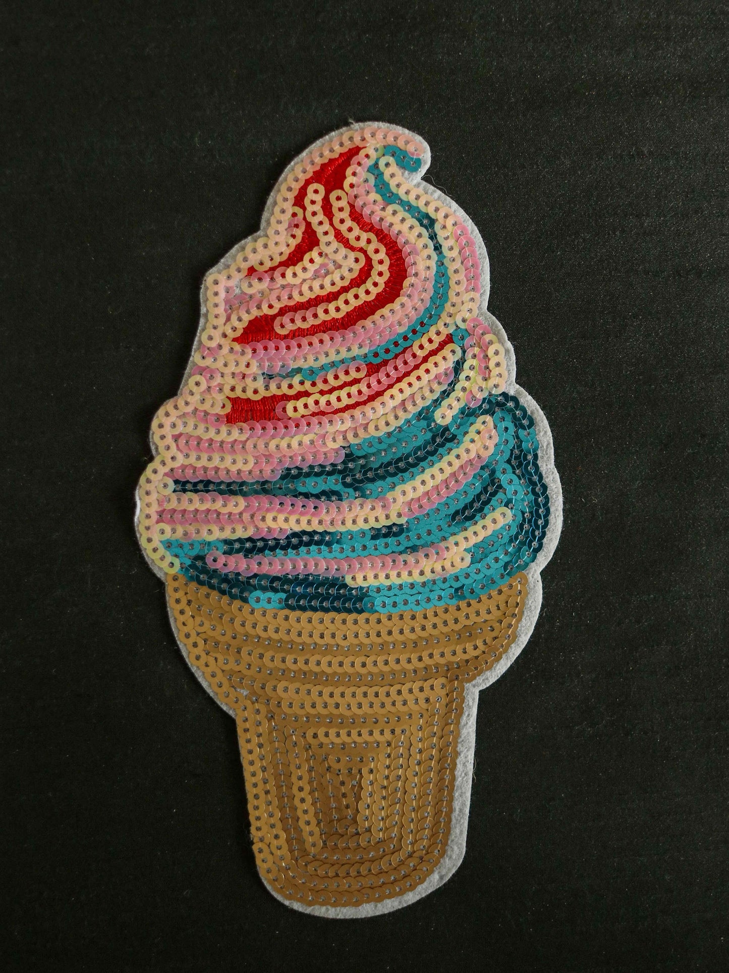 Quirky Multicolour Sequin Ice-cream Patch,Ice-Cream Cone applique,Gold Pink Sequin Food Patch,Dessert Applique,Boho Playful applique