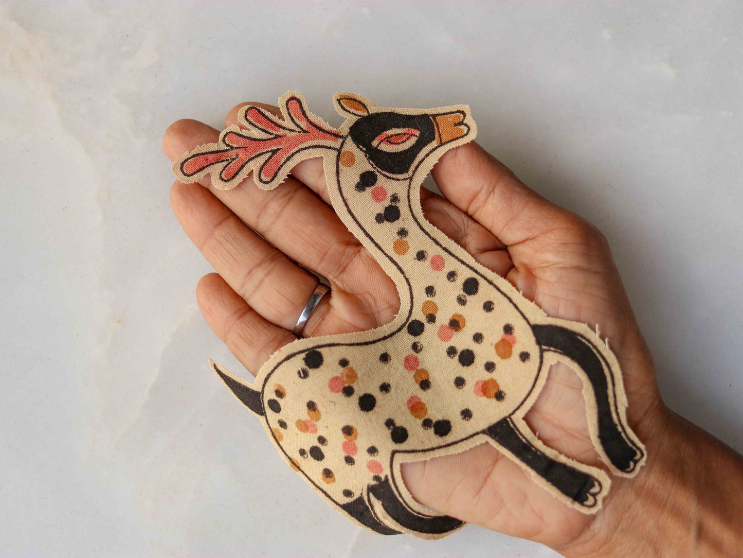 Quirky Kalamkari Deer Print Patch,Handmade Indian Printed Applique,Blockprint Animal Patch,Boho DIY Saree Patch,Medium,1 Piece
