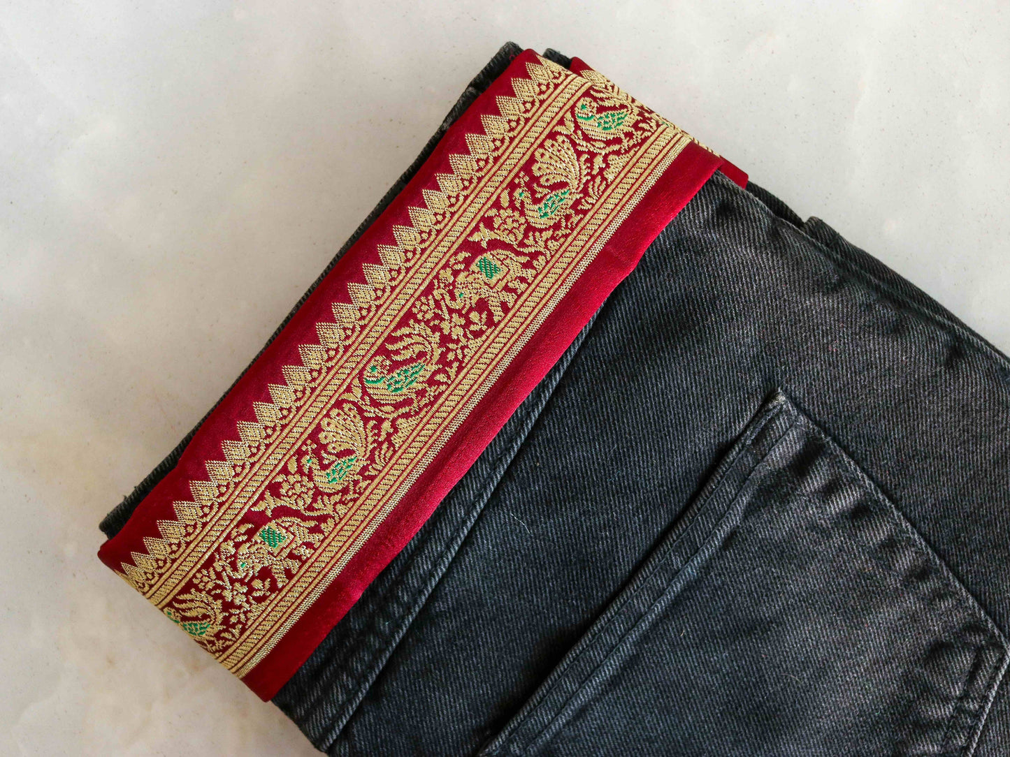 Maroon Peacock Elephant Banarasi Trim,Handmade Deep Red Banarasi Border,Indian Brocade Lace,Designer Red Bird Saree Border,Price/mtr