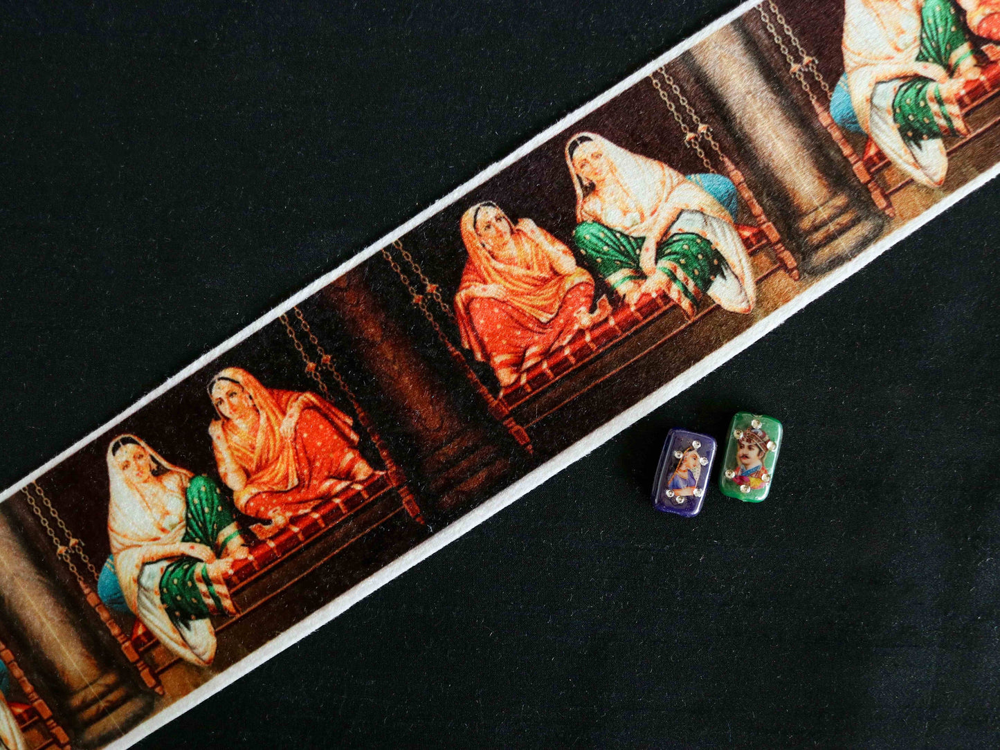 Indian Woman Digital Print Trim, Brown Suede Indian Bride Border, Quirky Boho Digital Print Lace, Bridal Digital Saree Border, Price/mtr