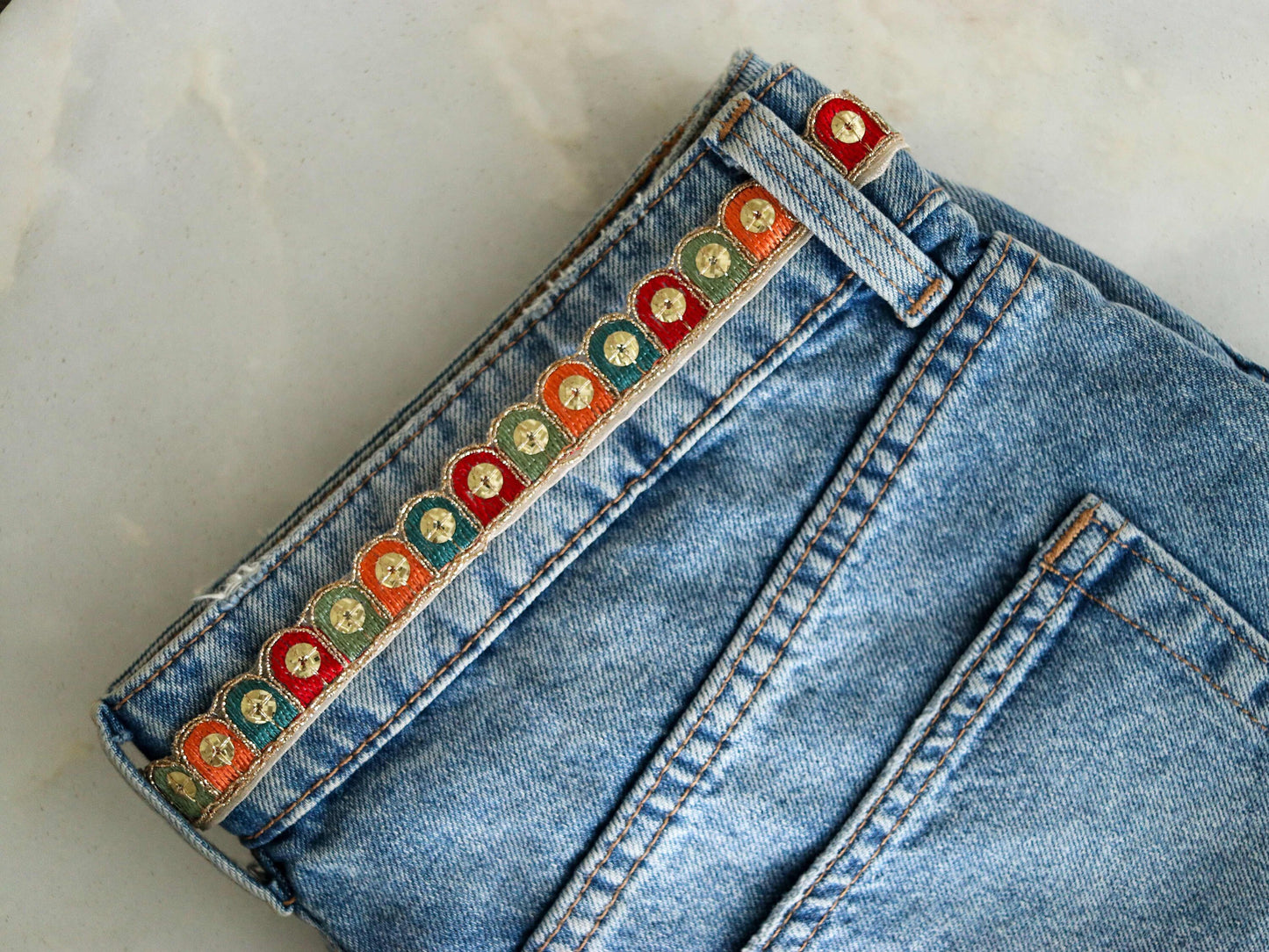 Thin Multicolour Embroidered Sequin Trim,Red Teal Gold Scallop Border,Bridal Designer Lace,Colourful Sequin Saree Border,Price/mtr