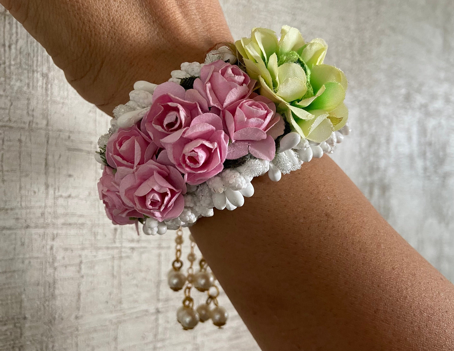Ahilya - Pink White Floral Jewellery Indian Handmade Bracelet Haldi Mehendi Bridal Baby Shower Artificial Flower Wedding Bridesmaid Gift