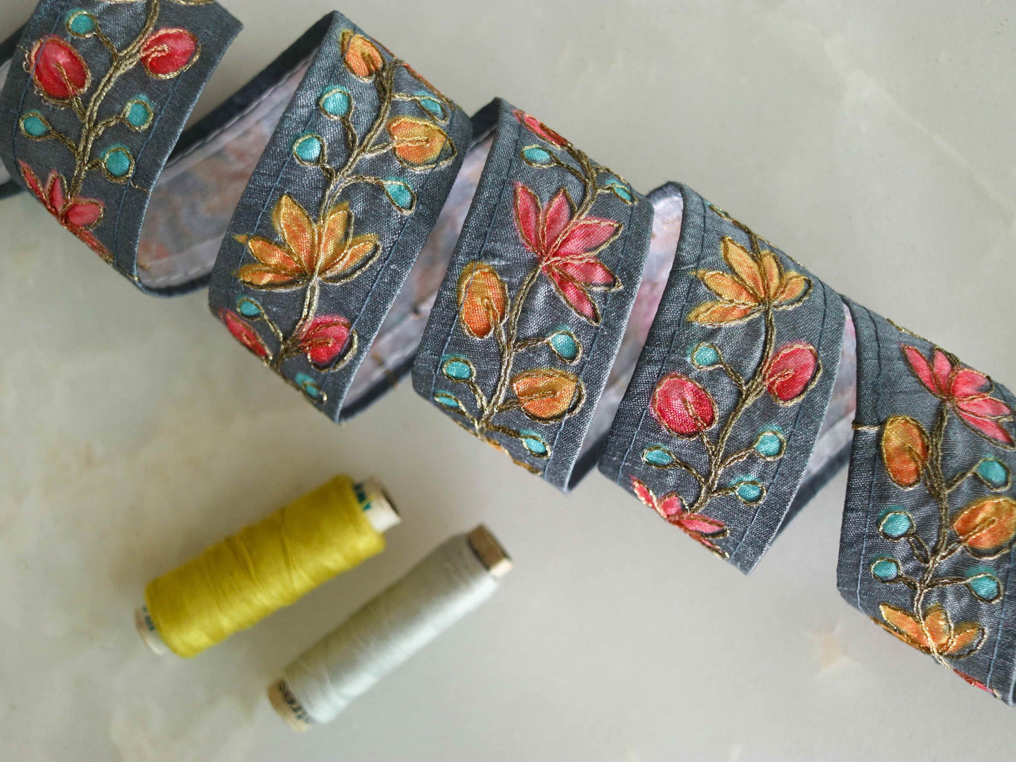 Grey Floral Digital Print Trim,Grey Pink Printed Border,Boho Floral Digital Print Lace,Floral Saree Border,Price/mtr