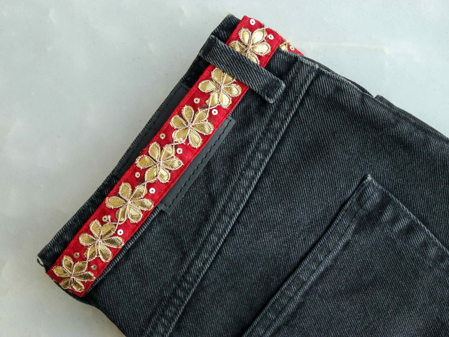 Red Gold Floral Embroidered Trim,Gold Gota Floral Border,Gota Floral Lace,Bridal Saree Border,Indian Fabric Trim,Price/mtr