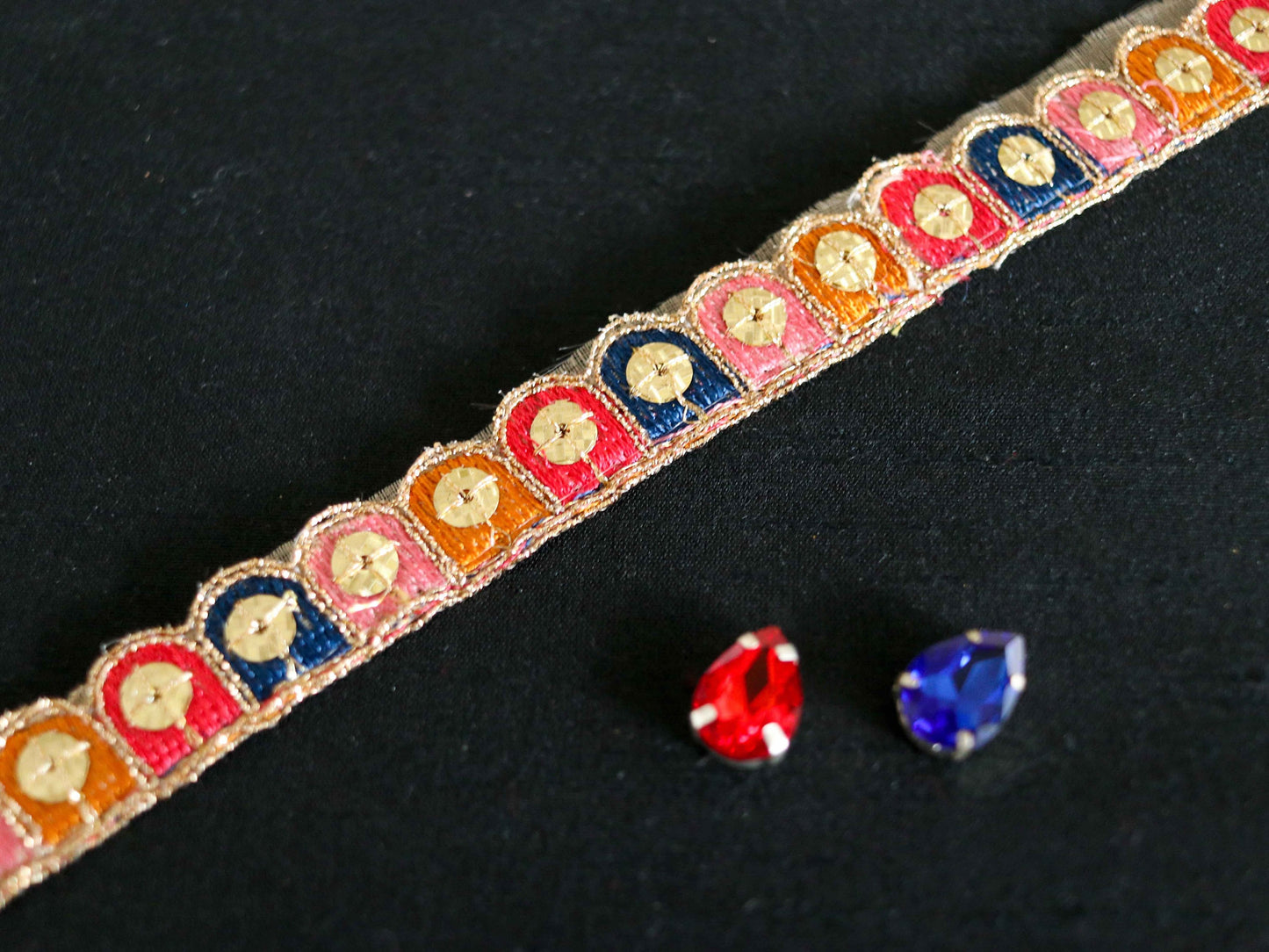 Thin Multicolour Embroidered Sequin Trim,Pink Blue Gold Scallop Border,Bridal Designer Lace,Colourful Sequin Saree Border,Price/mtr